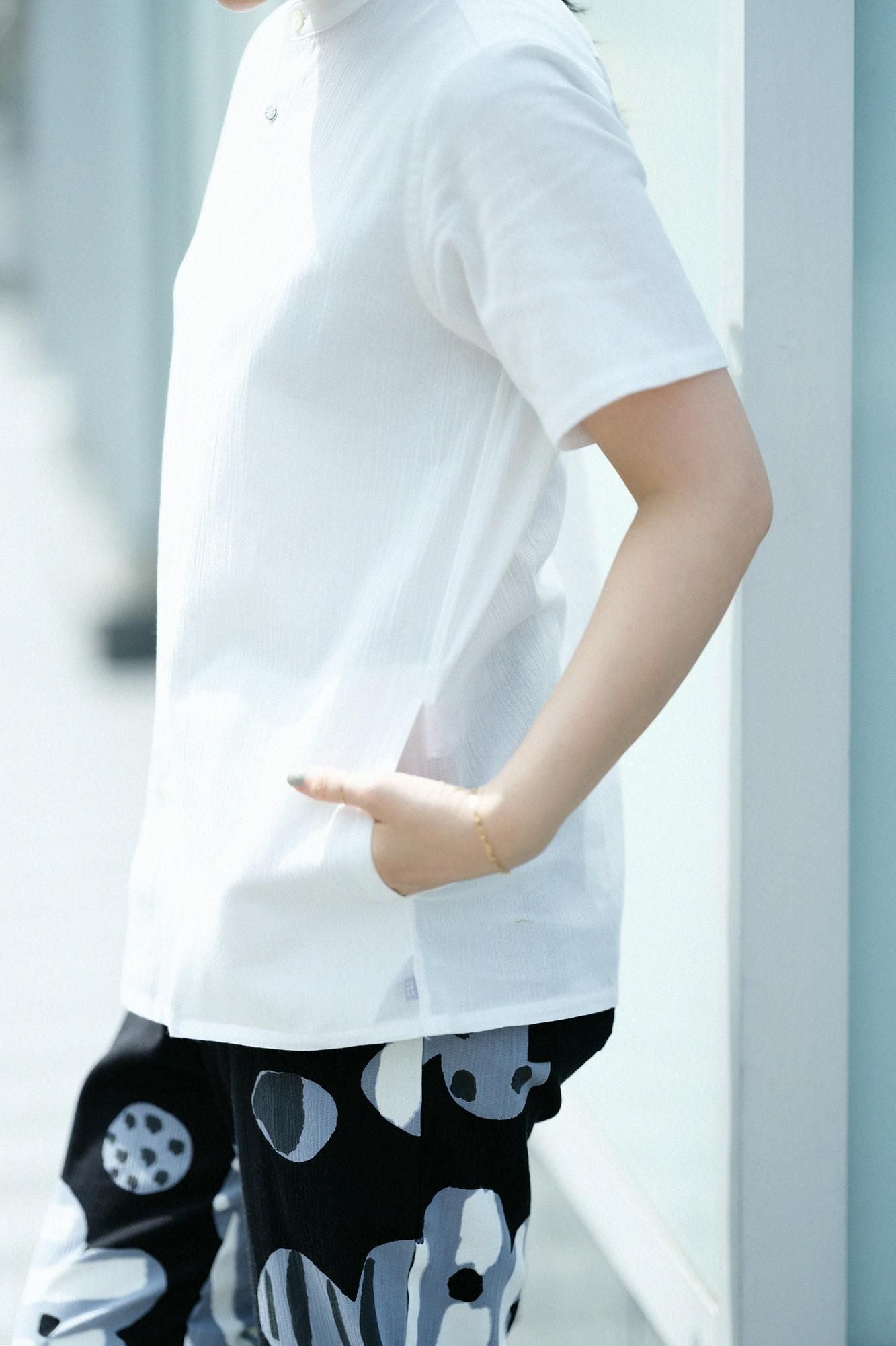 Chizimi Cotton 20/20 Stand Collar Short Sleeve Shirt SP / White