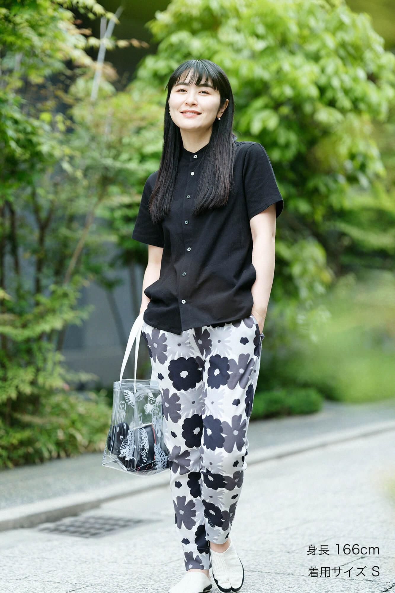 高島縮棉 20/20立領短袖襯衫 SP /黑色