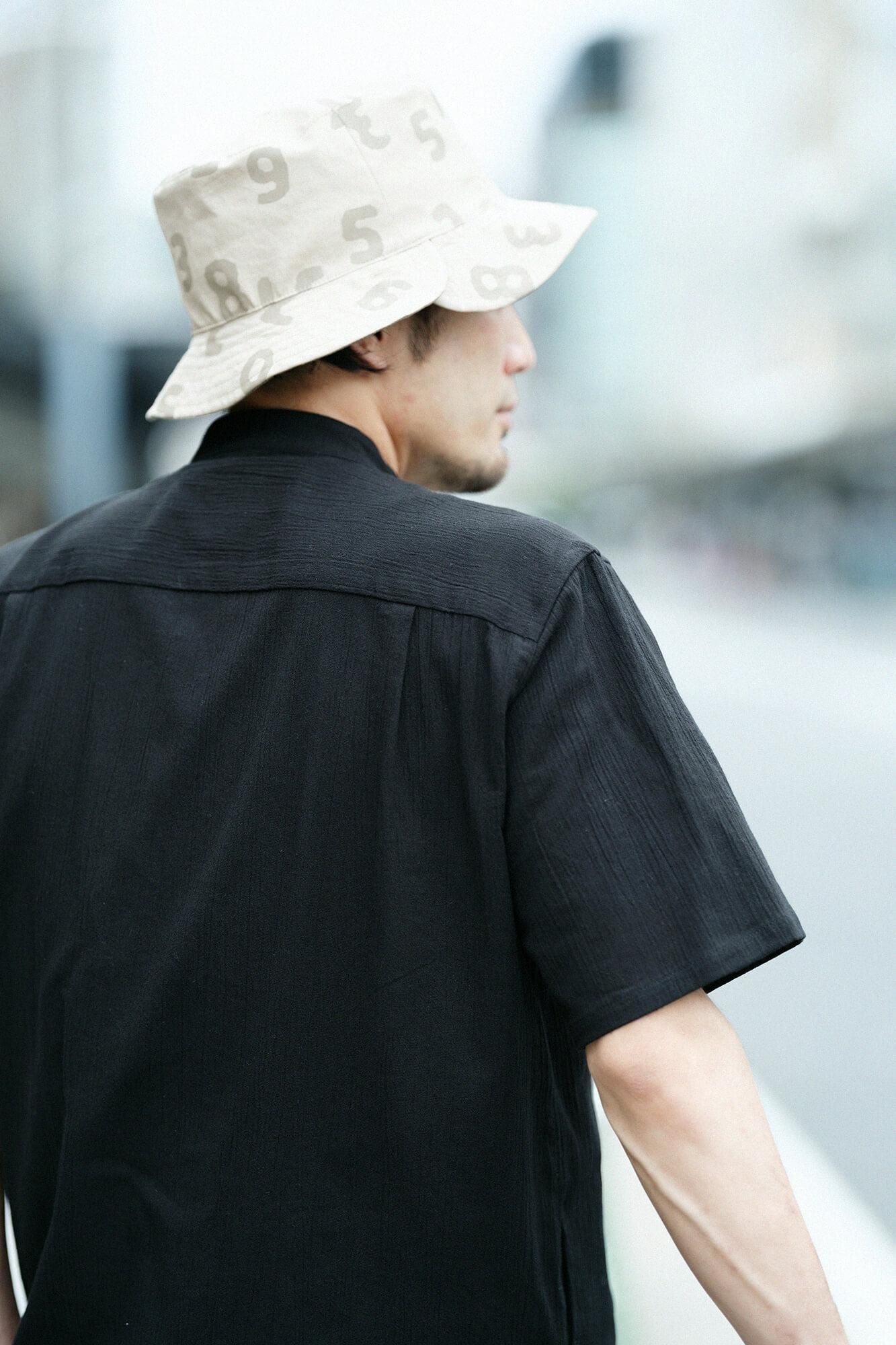 高島縮棉 20/20立領短袖襯衫 SP /黑色