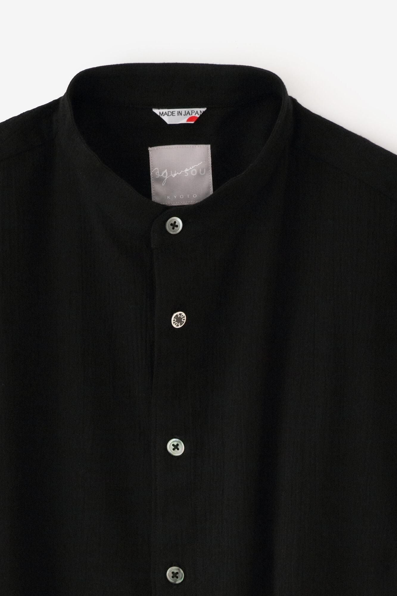 高島縮棉 20/20立領短袖襯衫 SP /黑色