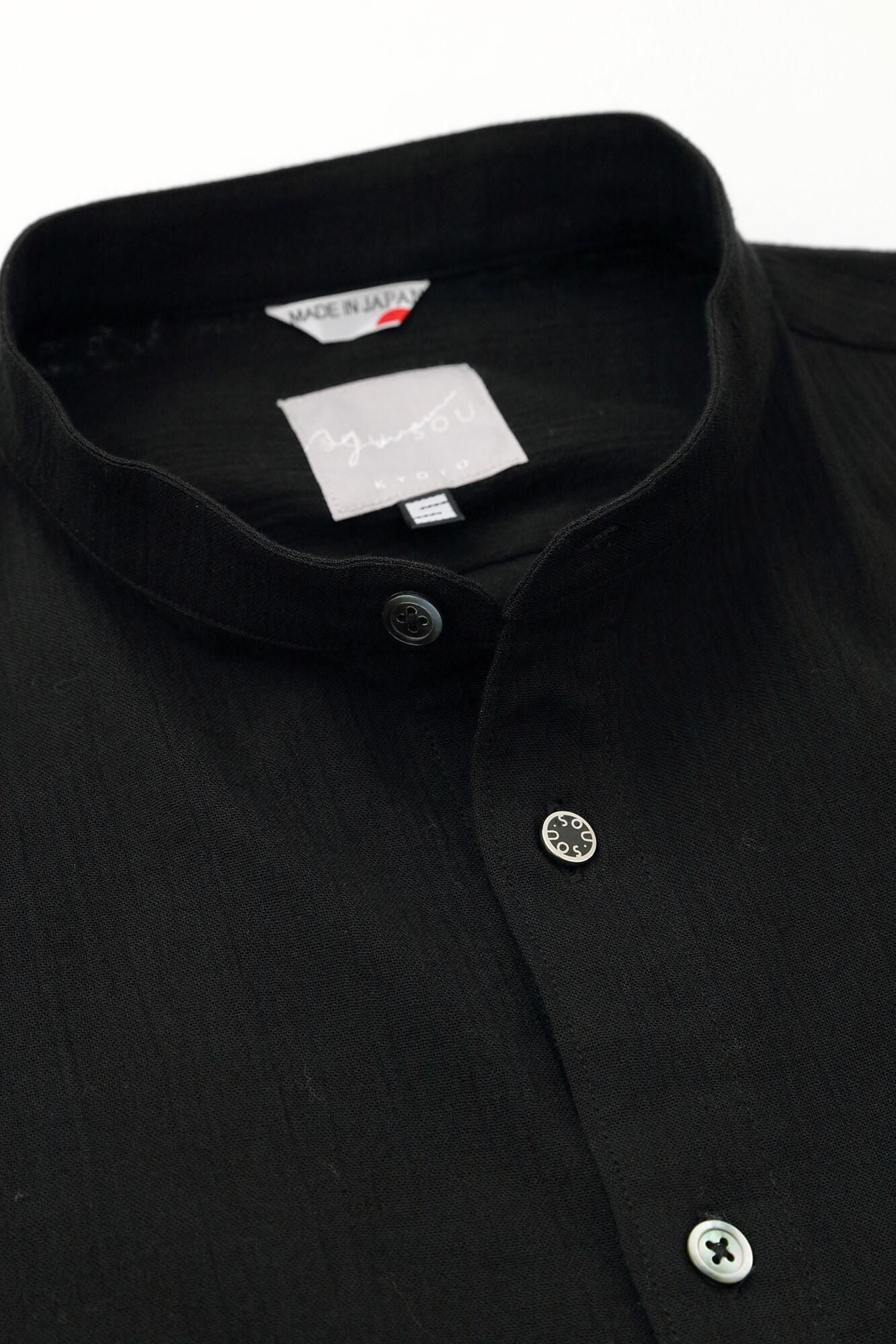高島縮棉 20/20立領短袖襯衫 SP /黑色