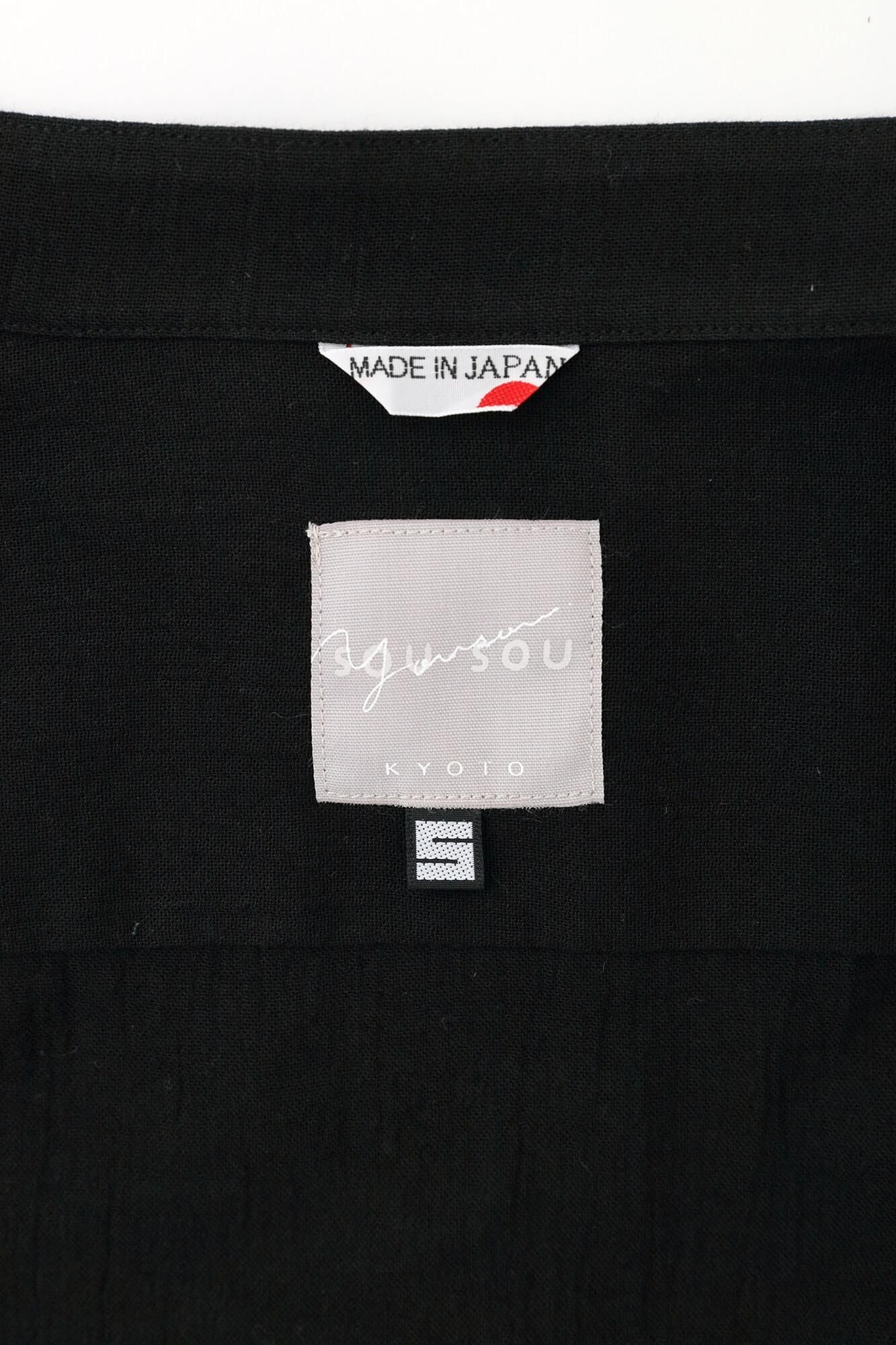 高島縮棉 20/20立領短袖襯衫 SP /黑色