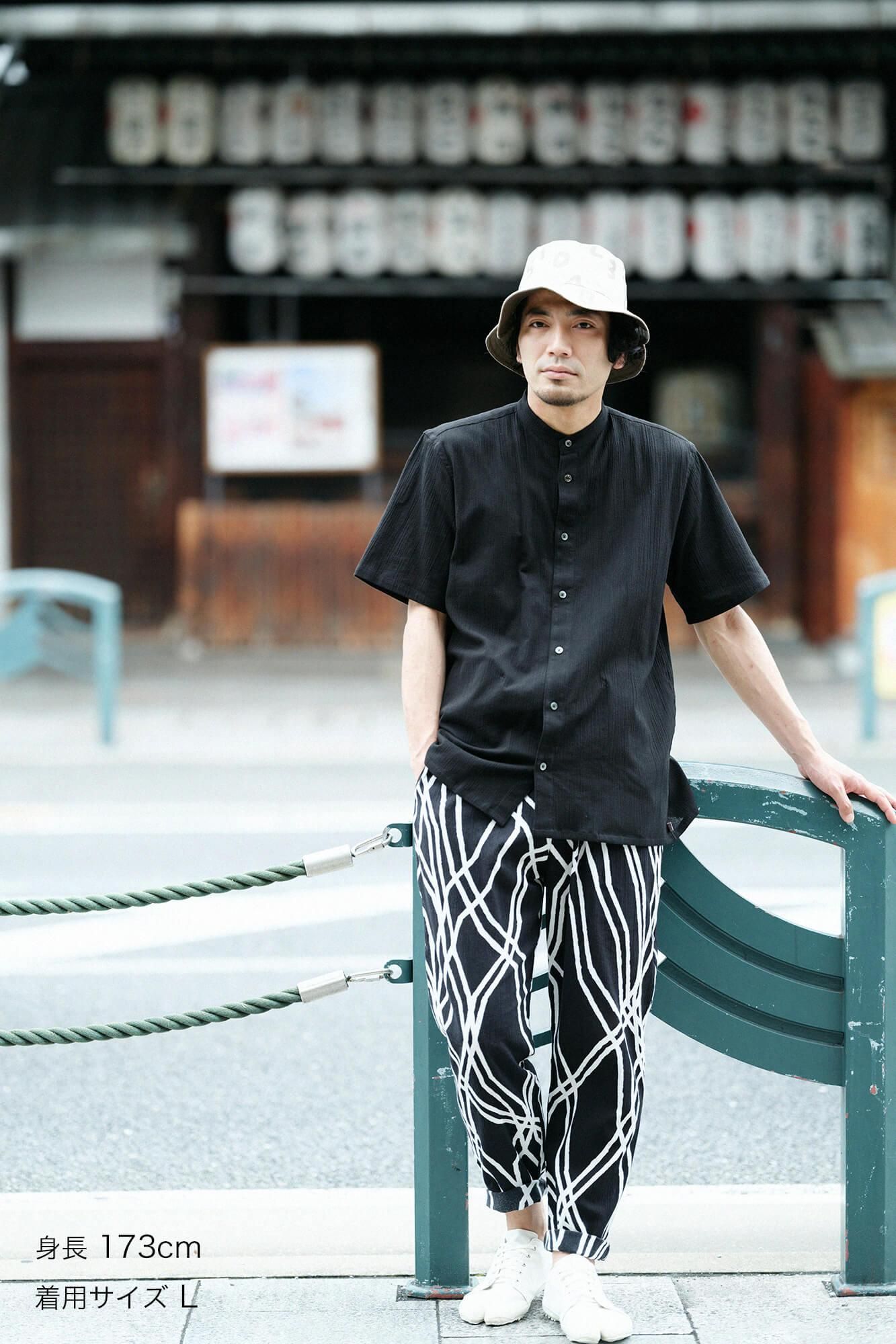 高島縮棉 20/20立領短袖襯衫 SP /黑色