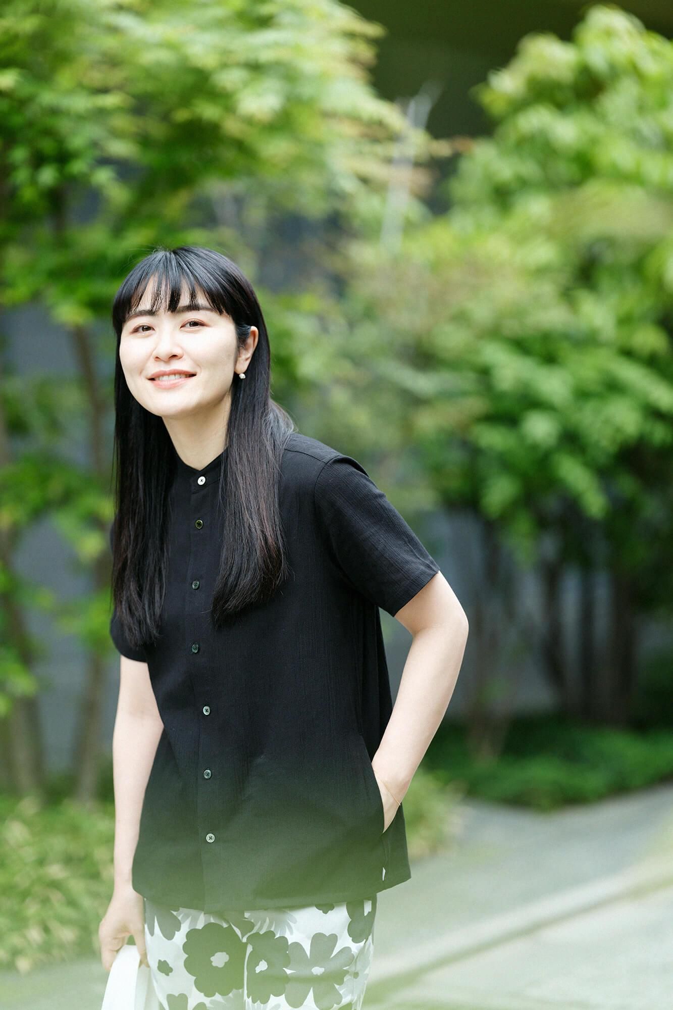 高島縮棉 20/20立領短袖襯衫 SP /黑色