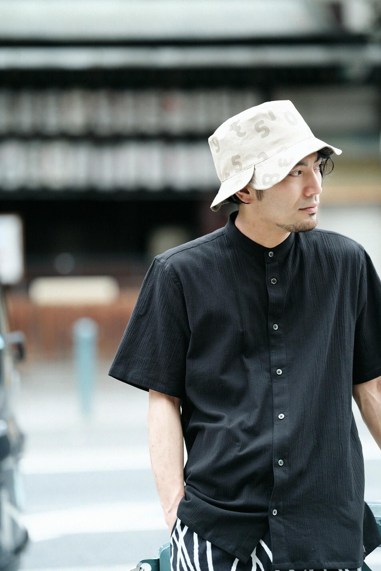 高島縮棉 20/20立領短袖襯衫 SP /黑色