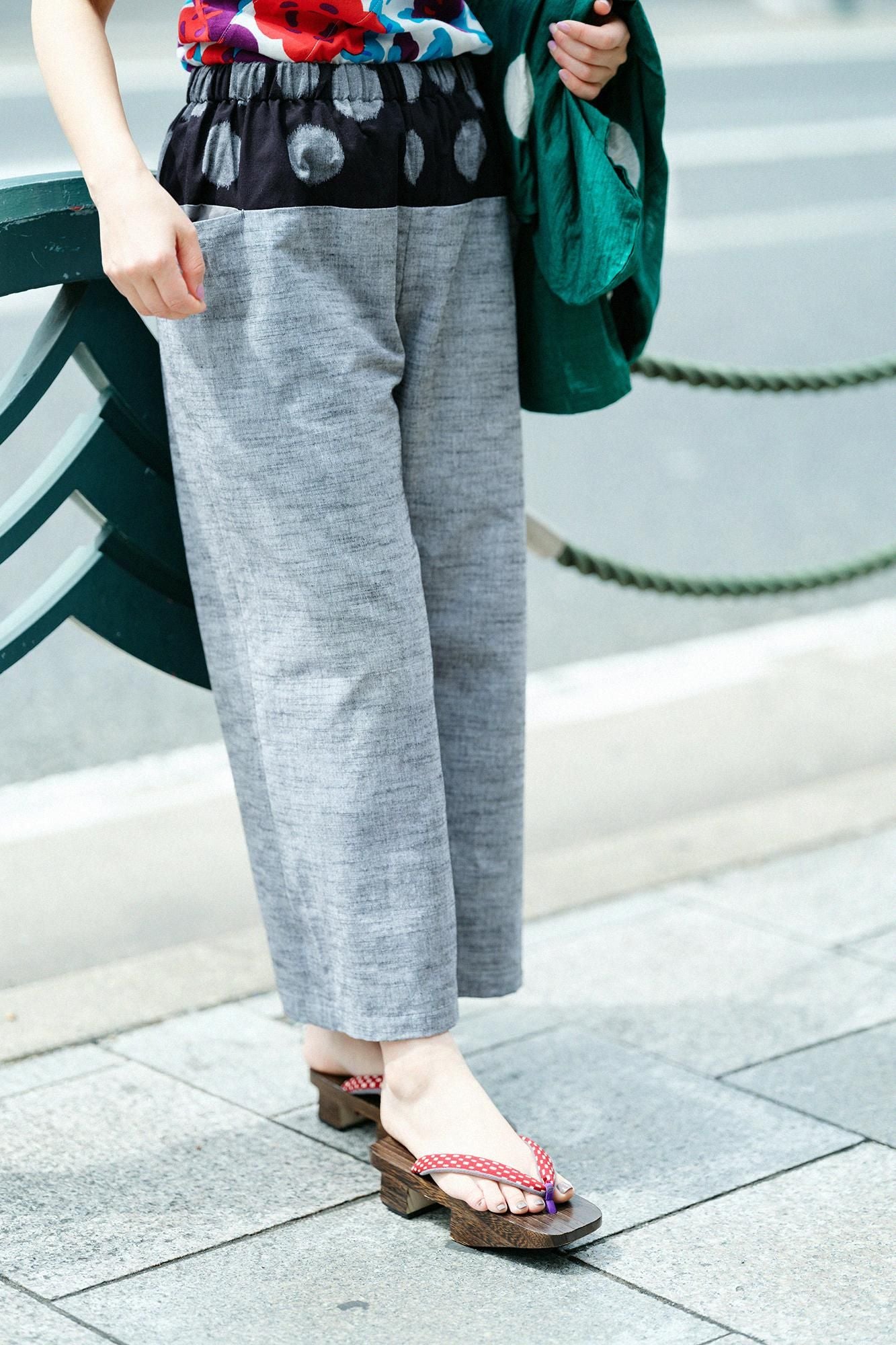 Kurume Kasuri Obi Monpe/Suigyoku, nasse Farbe x melierte Esche