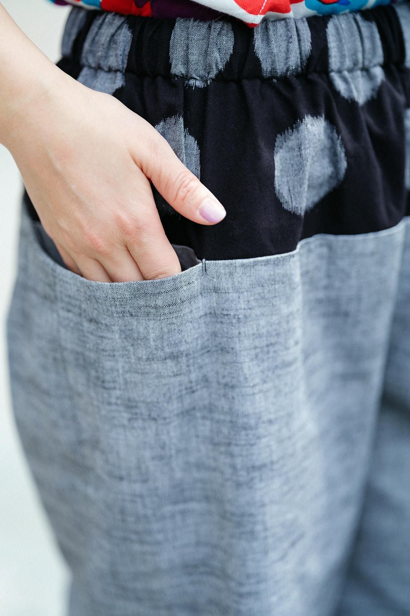 Kurume Kasuri Obi Monpe/Suigyoku, nasse Farbe x melierte Esche