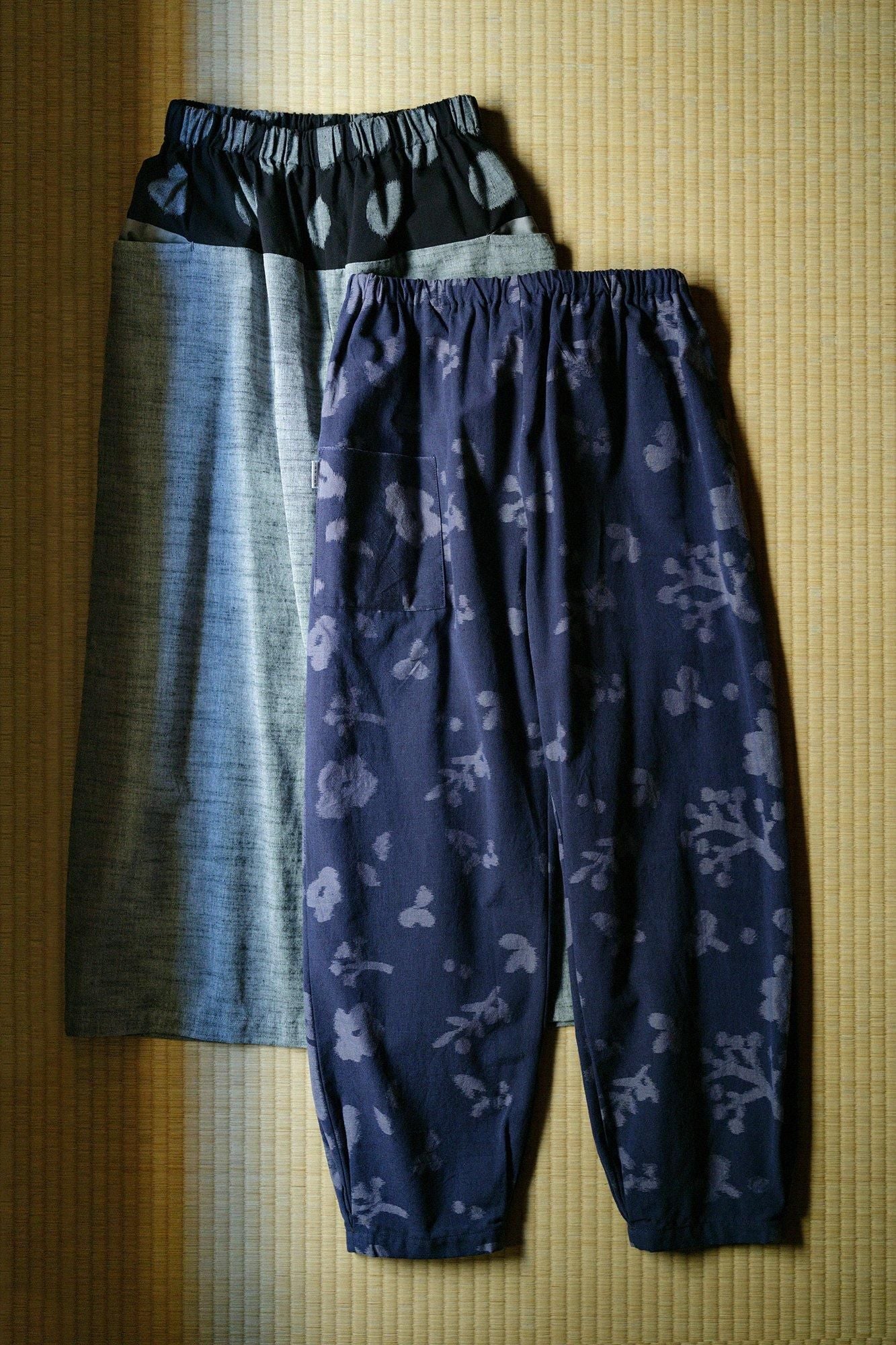 Kurume Kasuri Obi Monpe/Suigyoku, nasse Farbe x melierte Esche