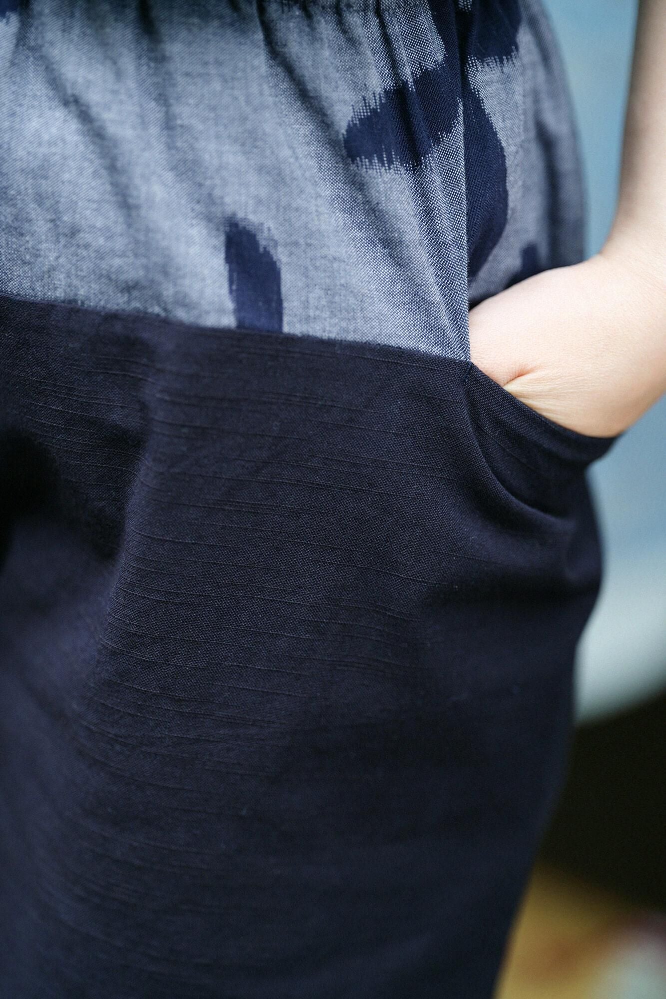 久留米織 和服帶長褲蘿蔔草夢佩/灰藍色×深藍色