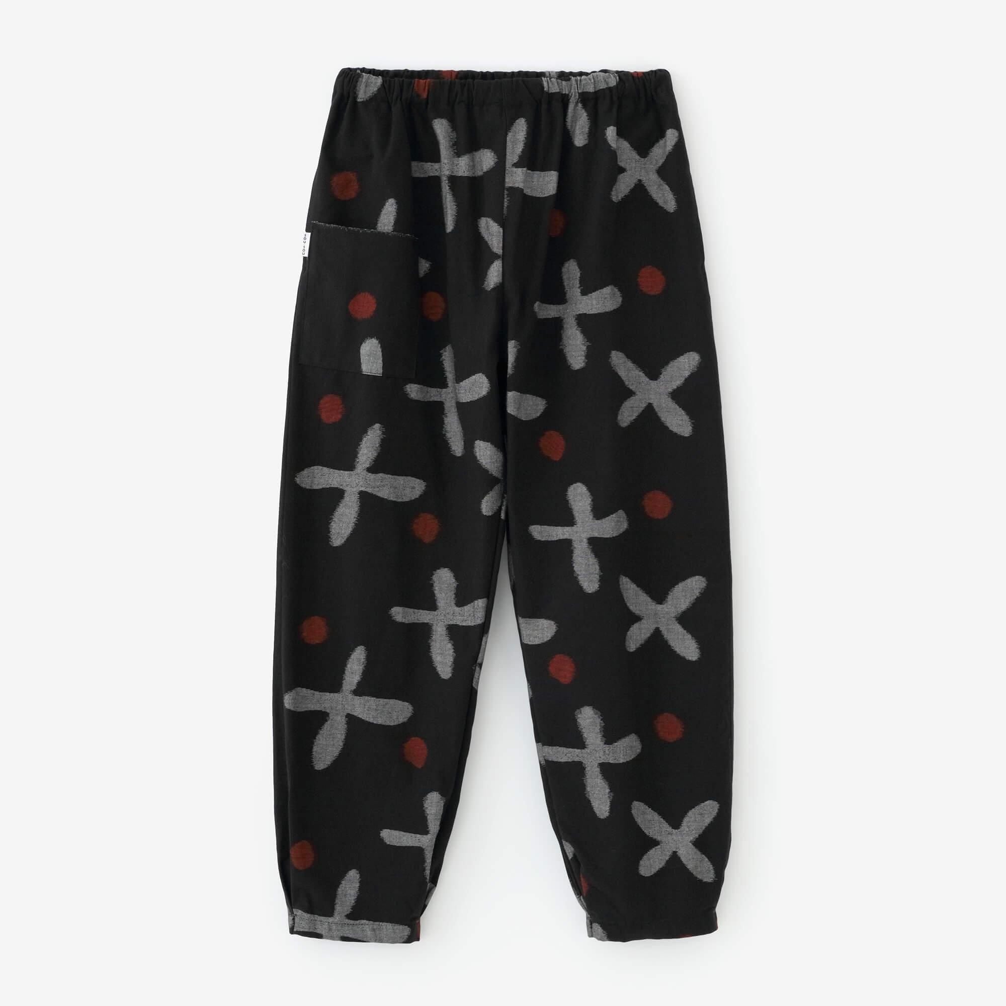 久留米絣 襞（ひだ）もんぺ／すずしろ草 濡羽色（ぬればいろ）