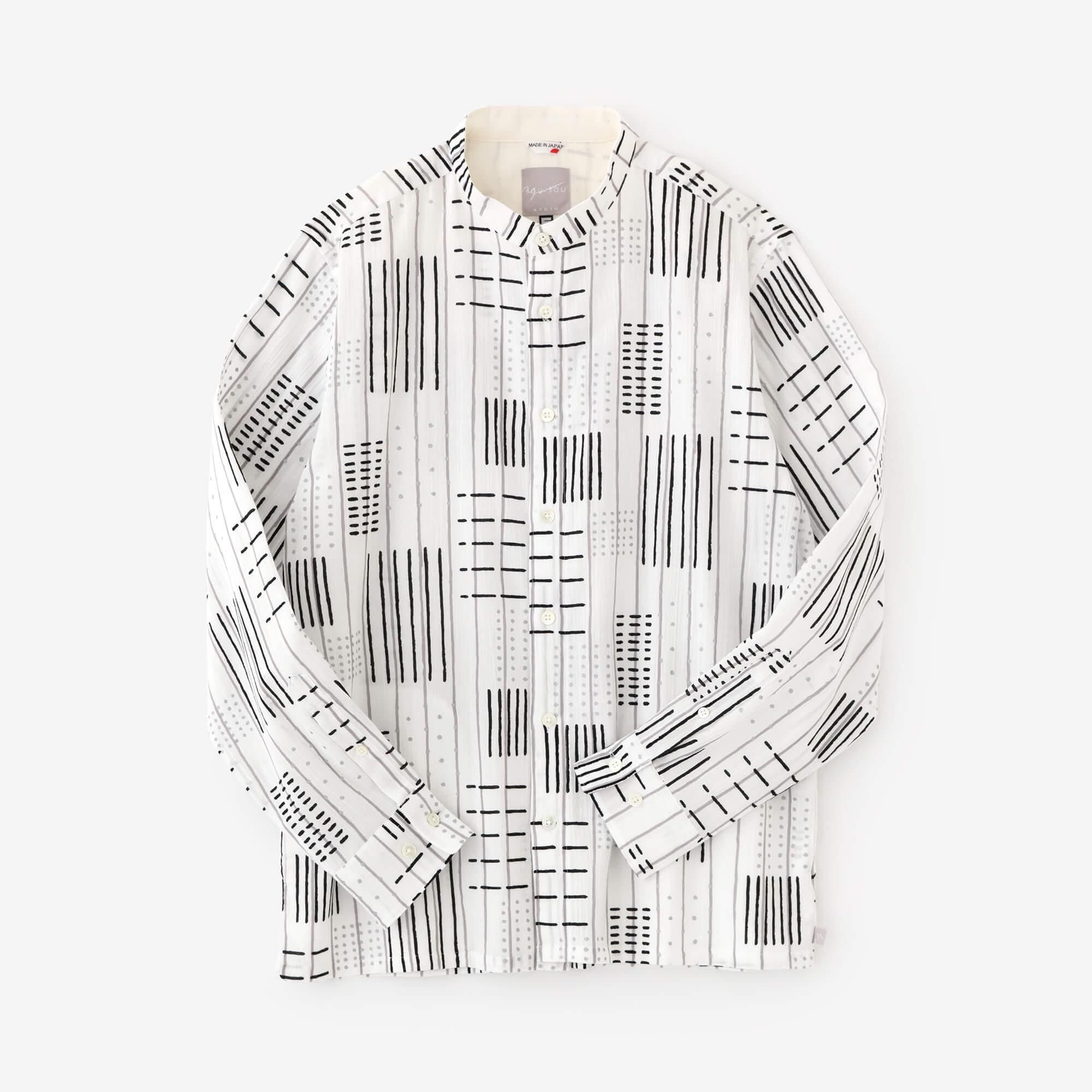 高島縮 20/20 スタンドカラーシャツ SP／隙間（すきま）と縞（しま）
