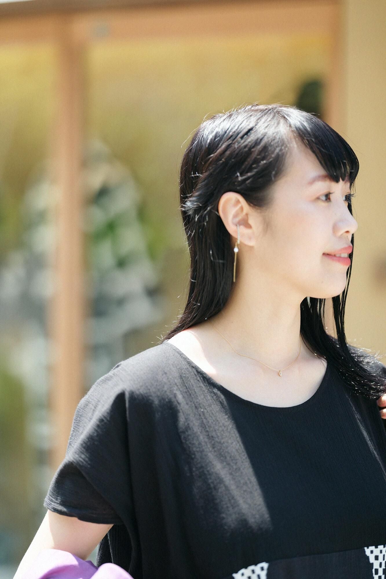 Chizimi Cotton 20/20 Rectangular Dress Bi-color Pattern on Hem / Black × Floral Pattern