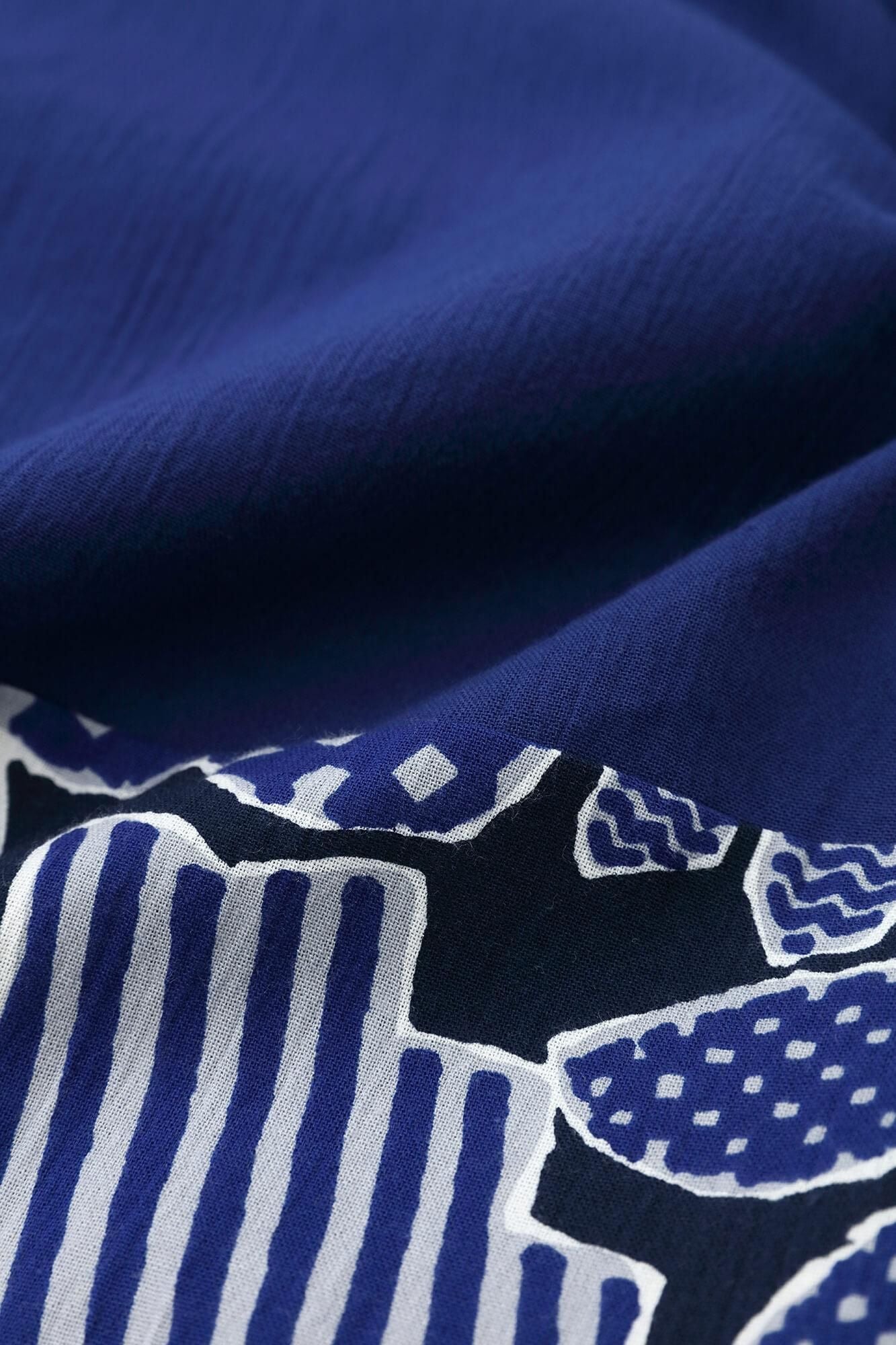 高島縮棉 20/20 長方形洋裝 雙色 下襬圖案/寶藍色×開朗