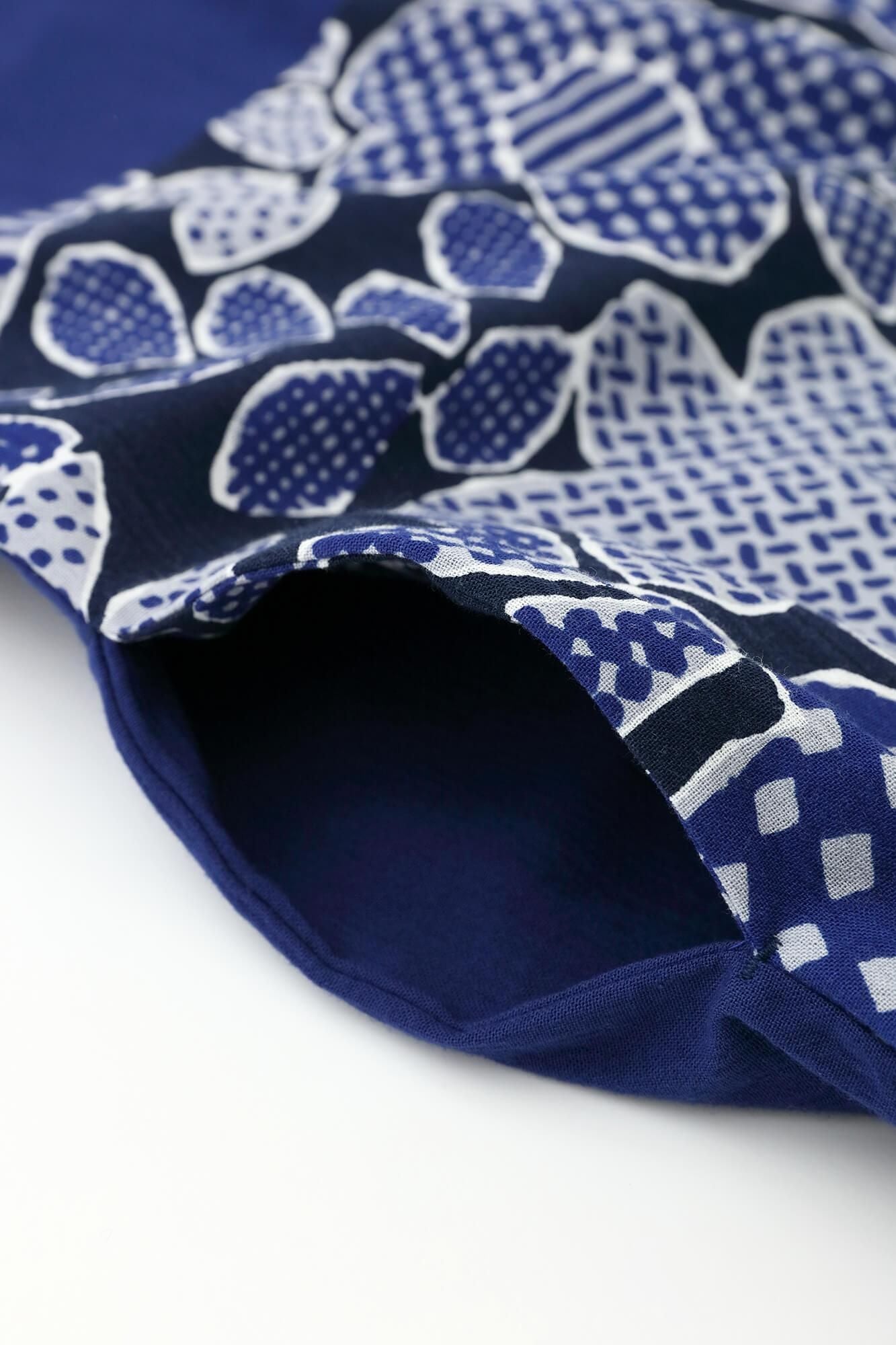 高島縮棉 20/20 長方形洋裝 雙色 下襬圖案/寶藍色×開朗