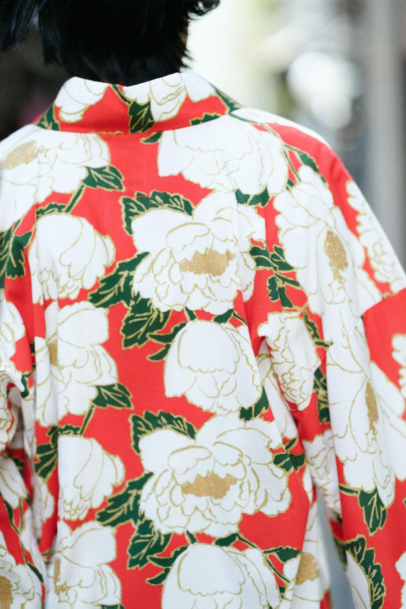 Chizimi Cotton 40/40 Fubi Kimono Shirt / Peony Blossom