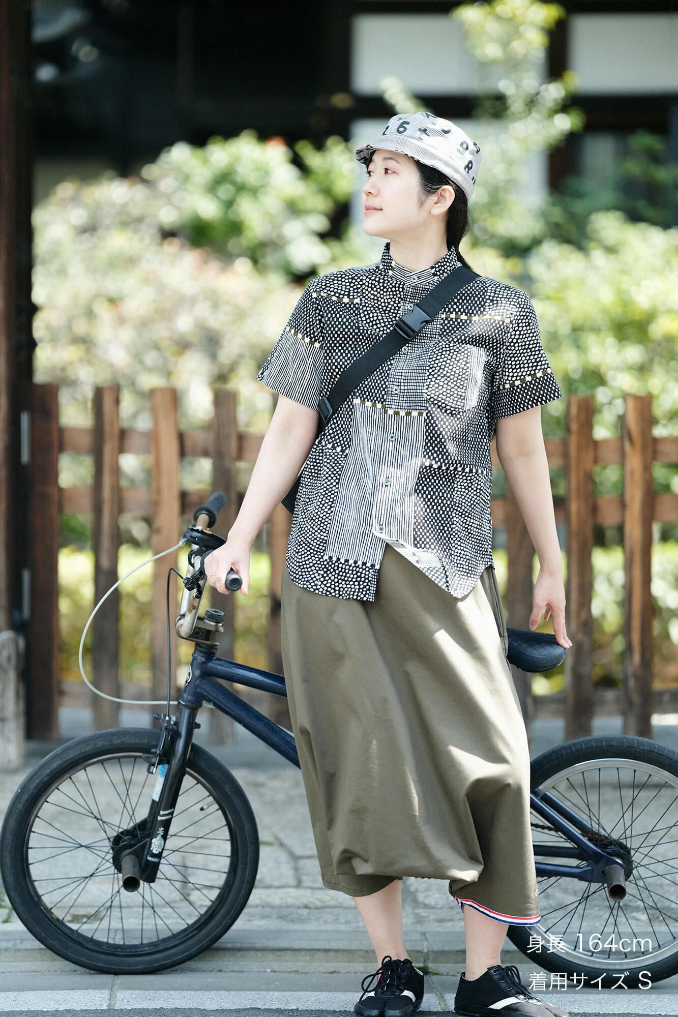 takashima chiku 20/20支架领子短袖衬衫/倾斜(同一)黑色墨水