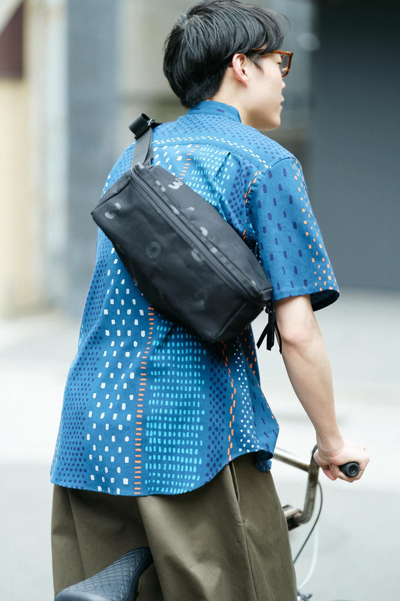 高島縮棉 20/20立領短袖襯衫/冰雹條紋