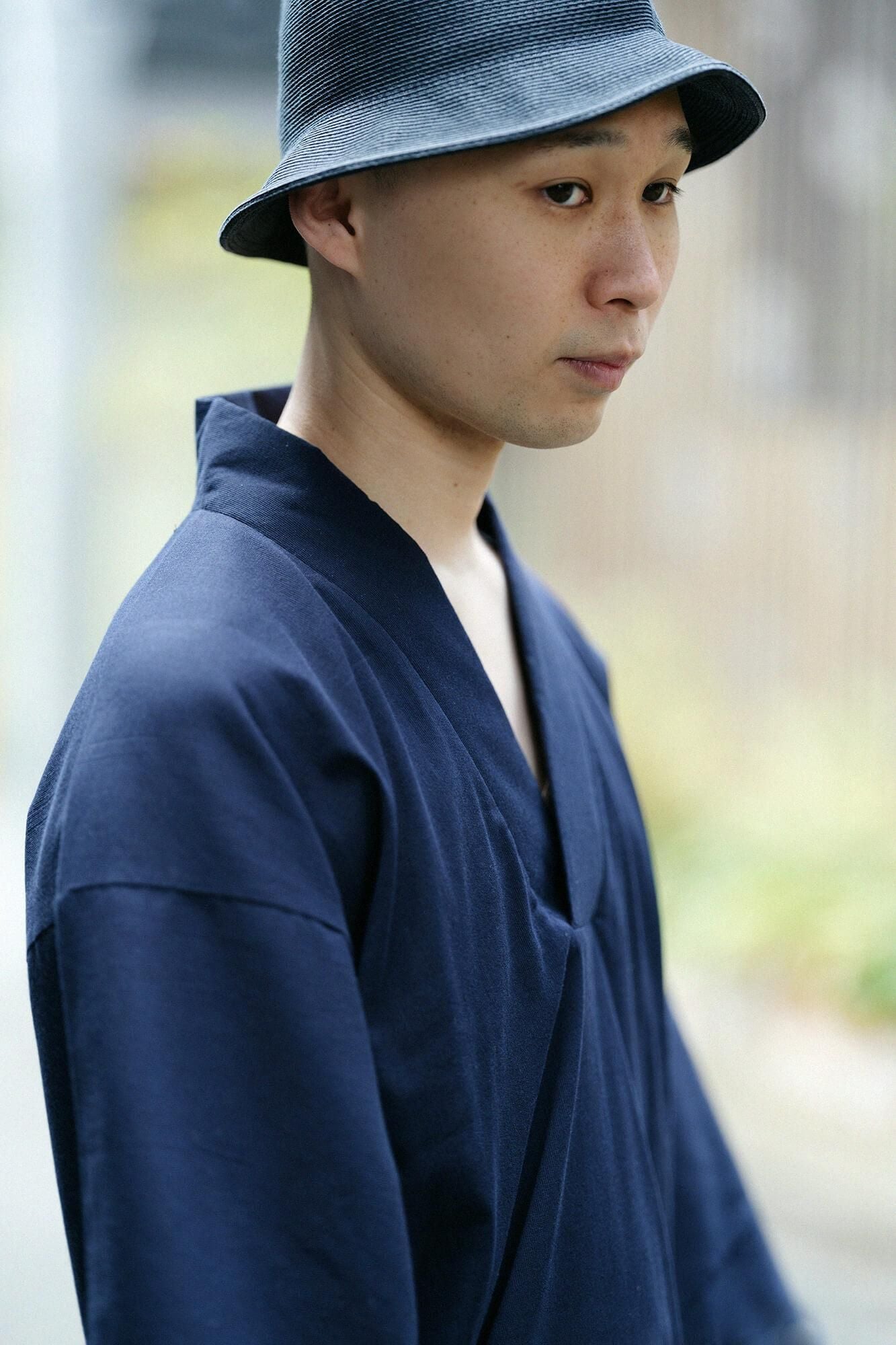 Chizimi Cotton 40/40 Fubi Kimono Shirt / Dark Blue