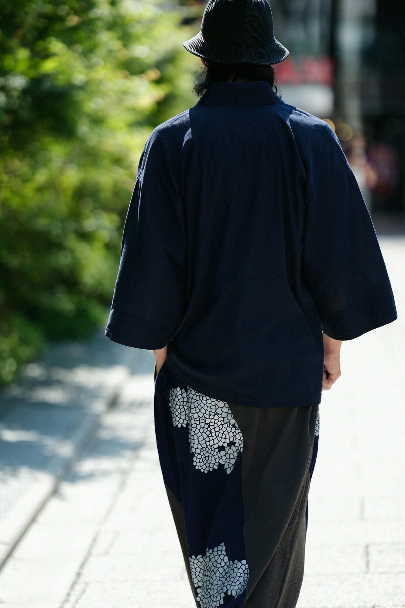 Chizimi Cotton 40/40 Fubi Kimono Shirt / Dark Blue