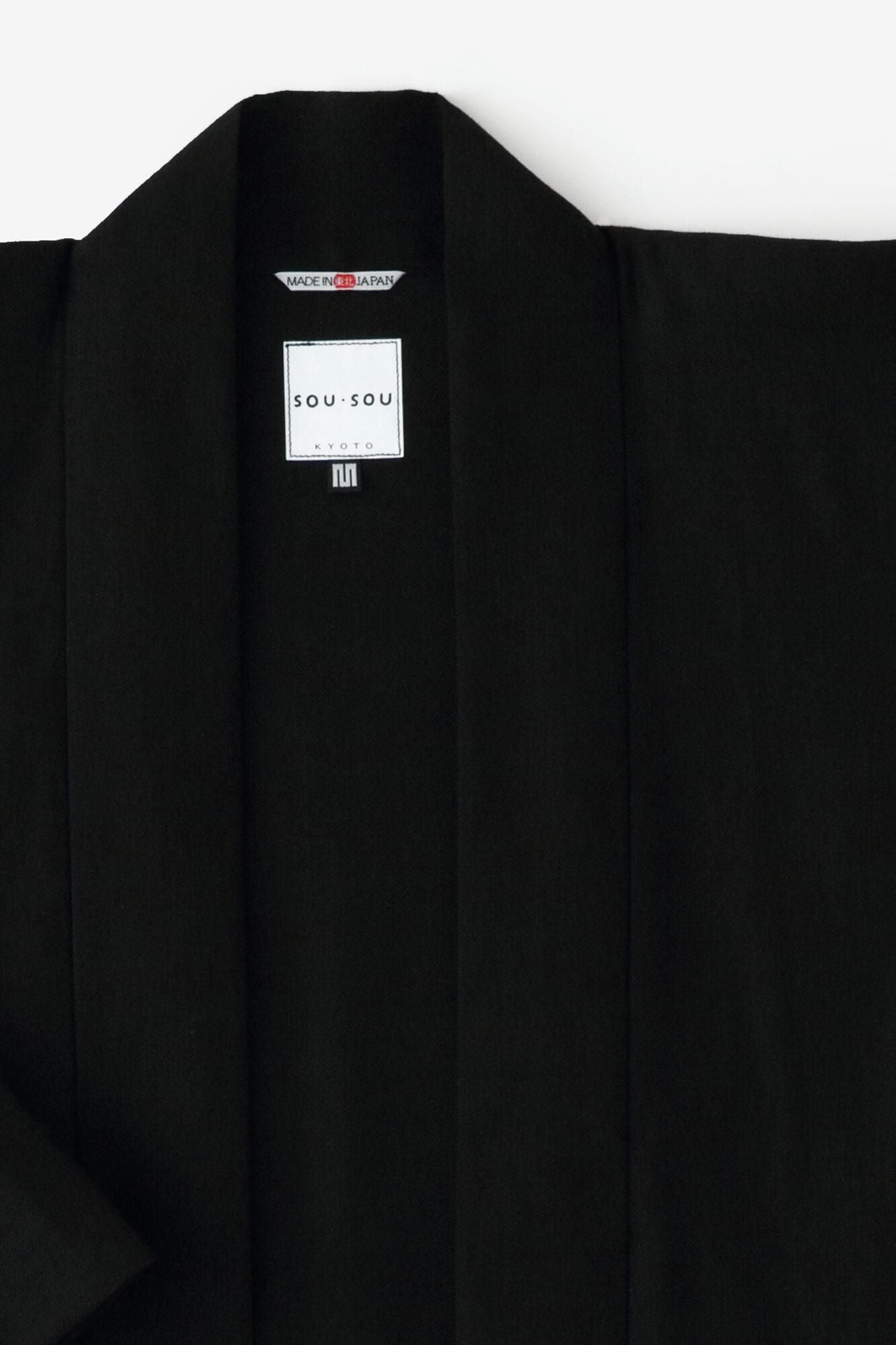 【官網限定】大麻彈性牛仔布袢纏 長袖外套中長單層/黑色