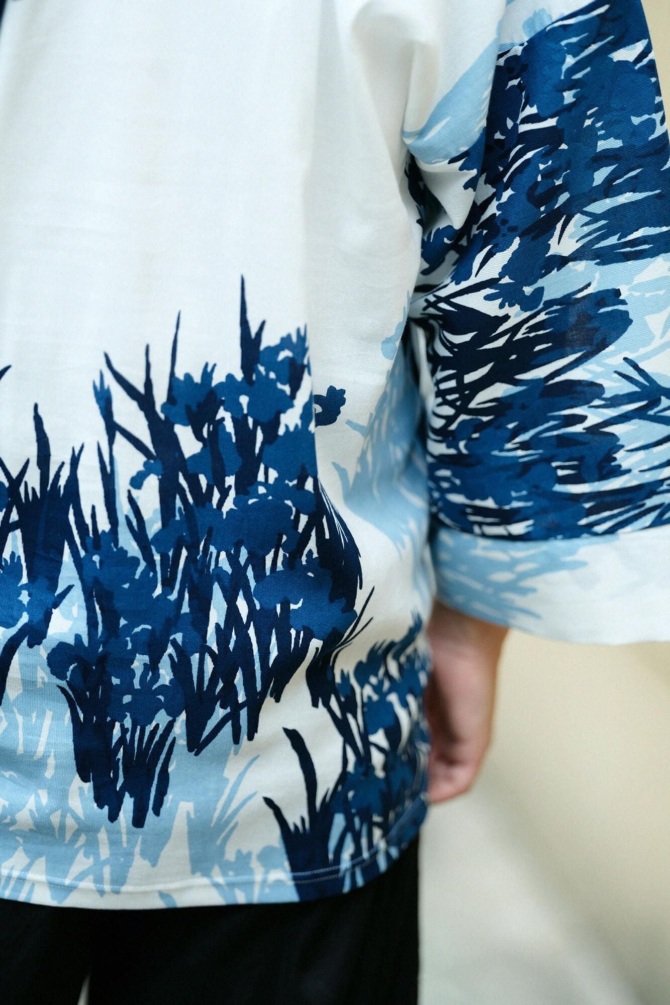 Chizimi Cotton 40/40 Ainasen (Part Fubi Kimono Shirt / Ogata Korin's Irises Folding Screens-Recreation