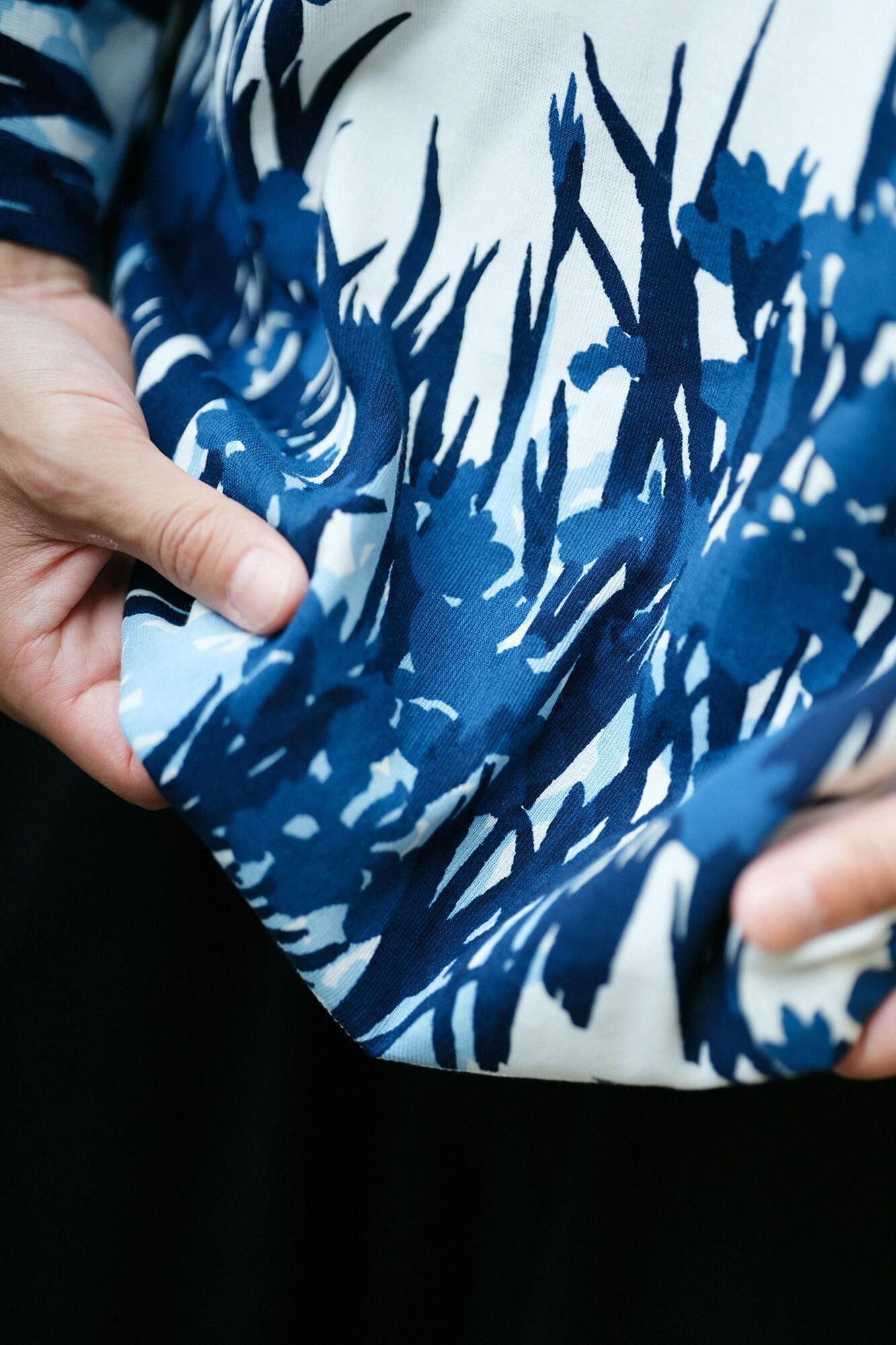 Chizimi Cotton 40/40 Ainasen (Part Fubi Kimono Shirt / Ogata Korin's Irises Folding Screens-Recreation