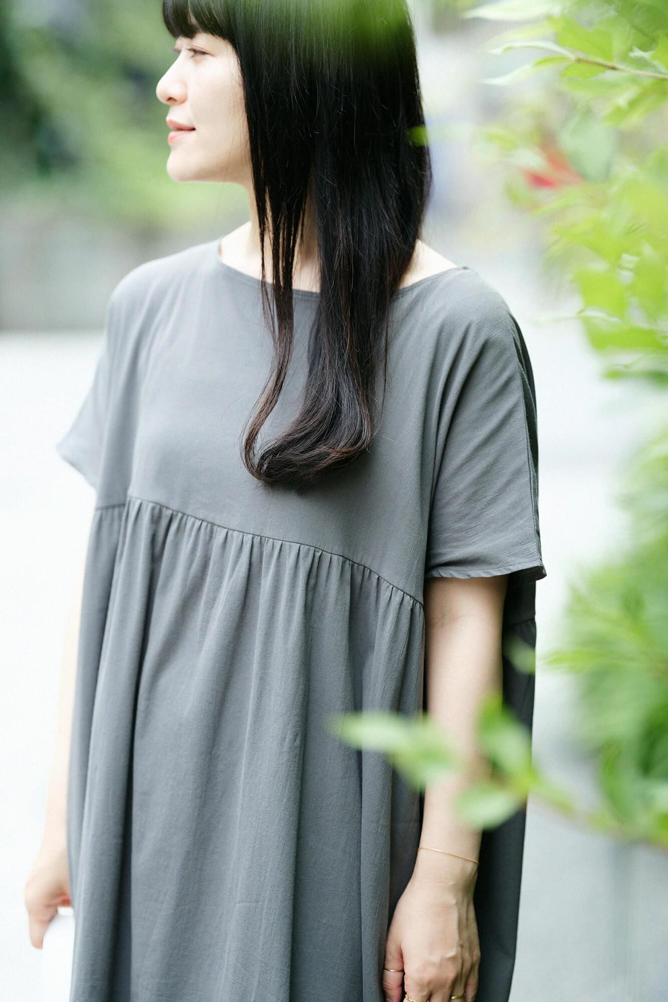 Takashima Shuku 40/40皱纹连衣裙/墨水颜色(Sumiiro)