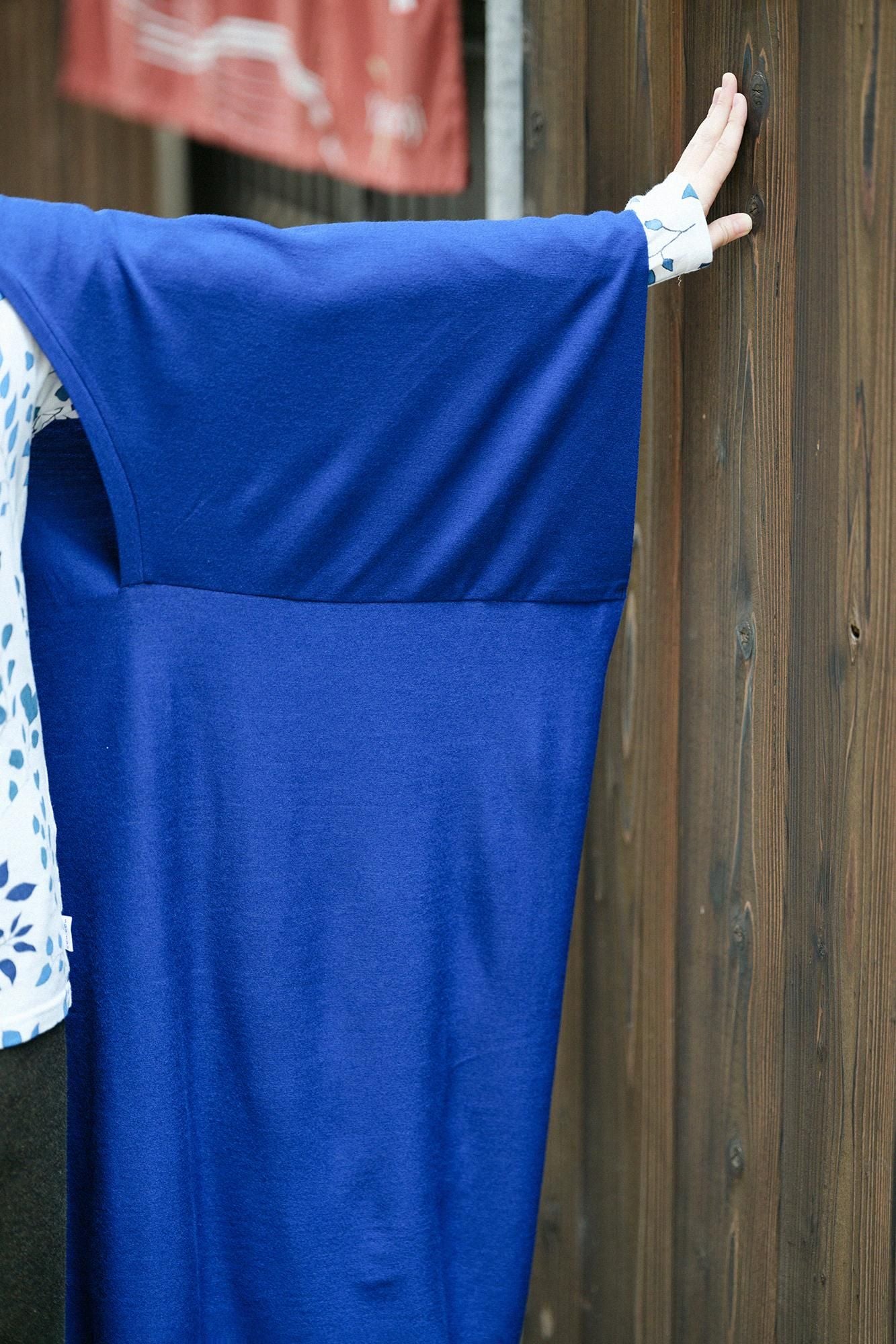 平針織 可洗羊毛 飛鼠袖外披/瑠璃藍色