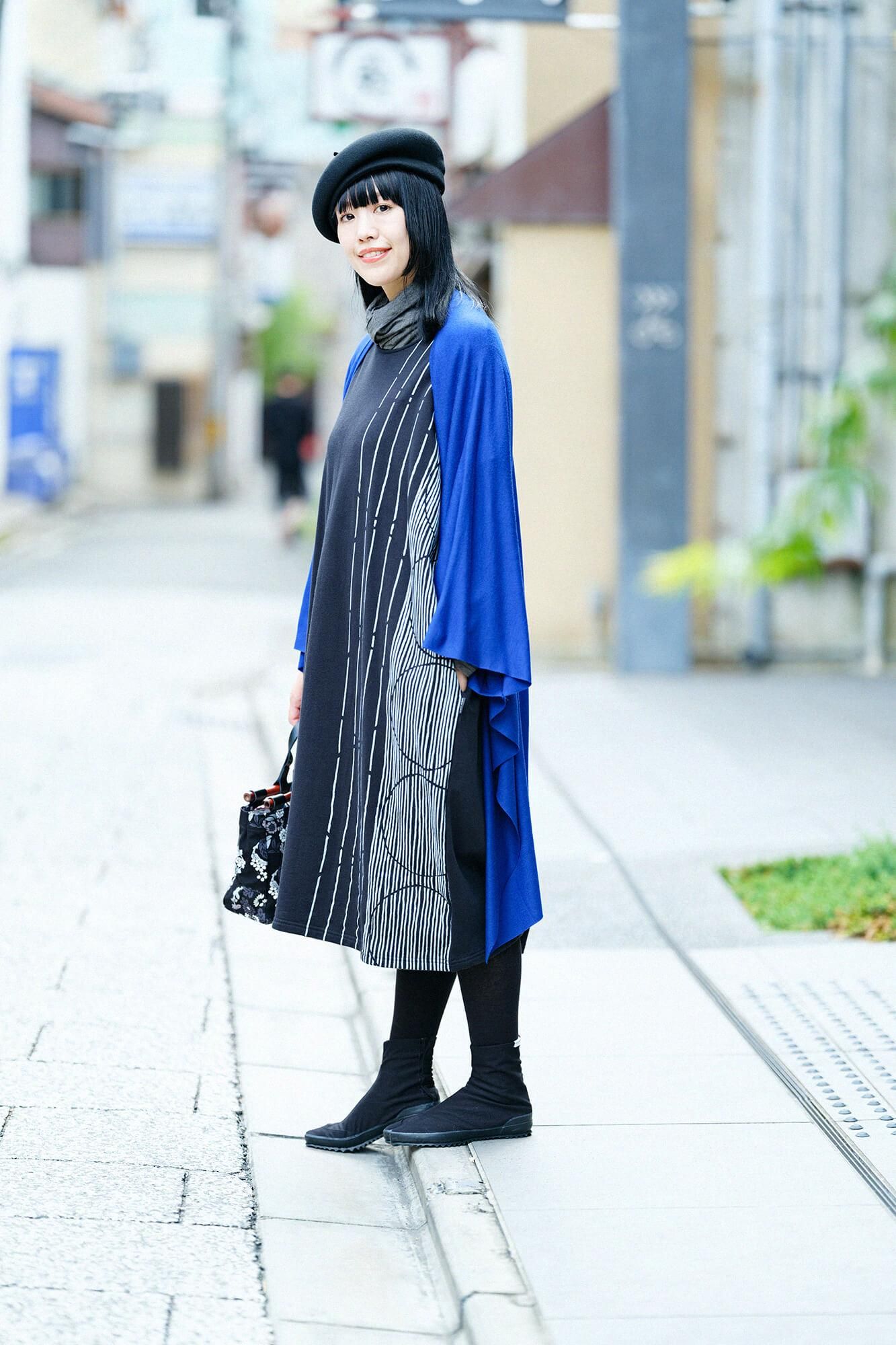 平針織 可洗羊毛 飛鼠袖外披/瑠璃藍色