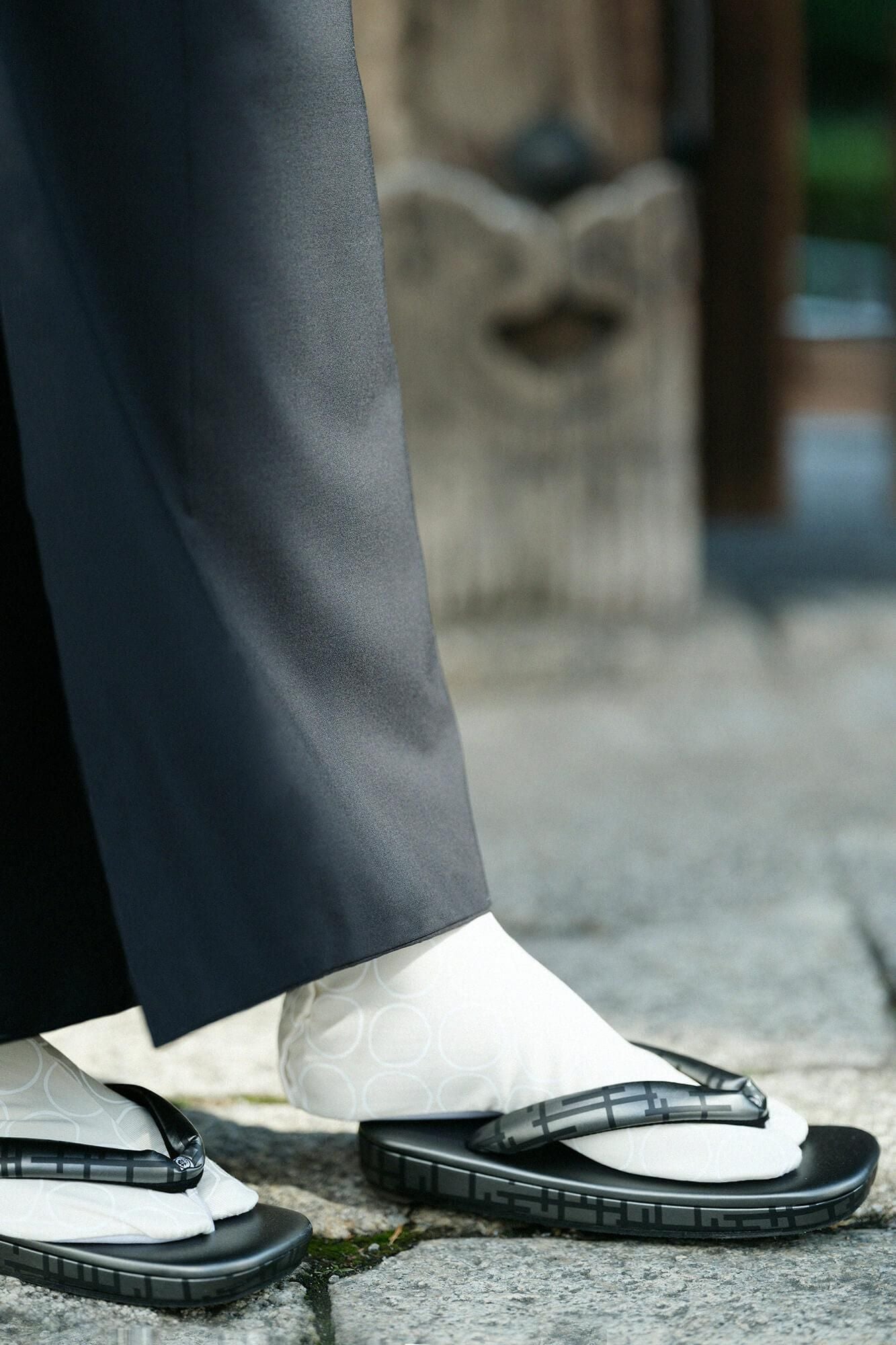 彈性絲光卡其布 室內分趾足袋襪/排圈圈 米白色