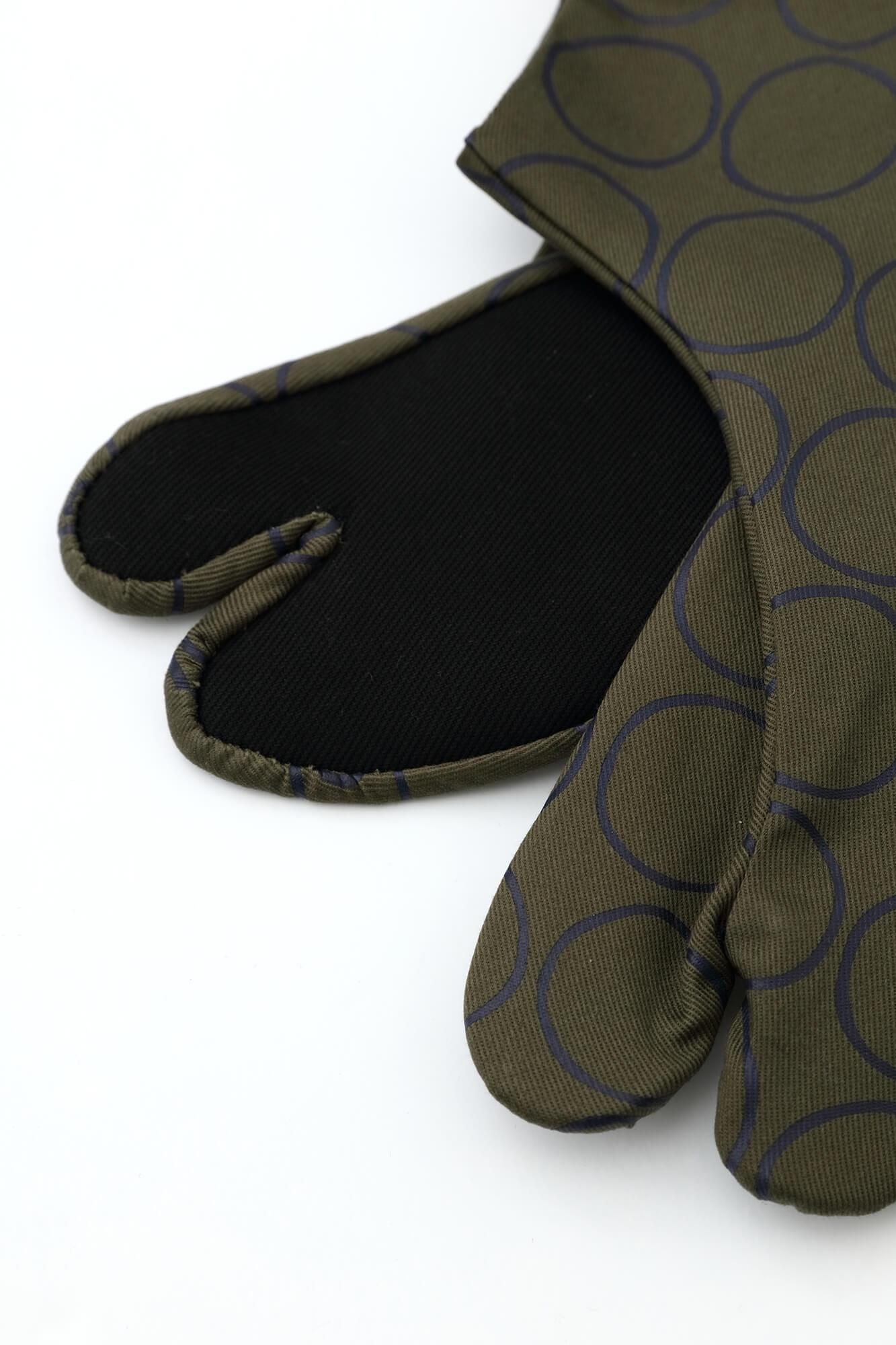 Stretch Chino Cloth Tabi Socks for Tatami Room/Circles Brownish Green
