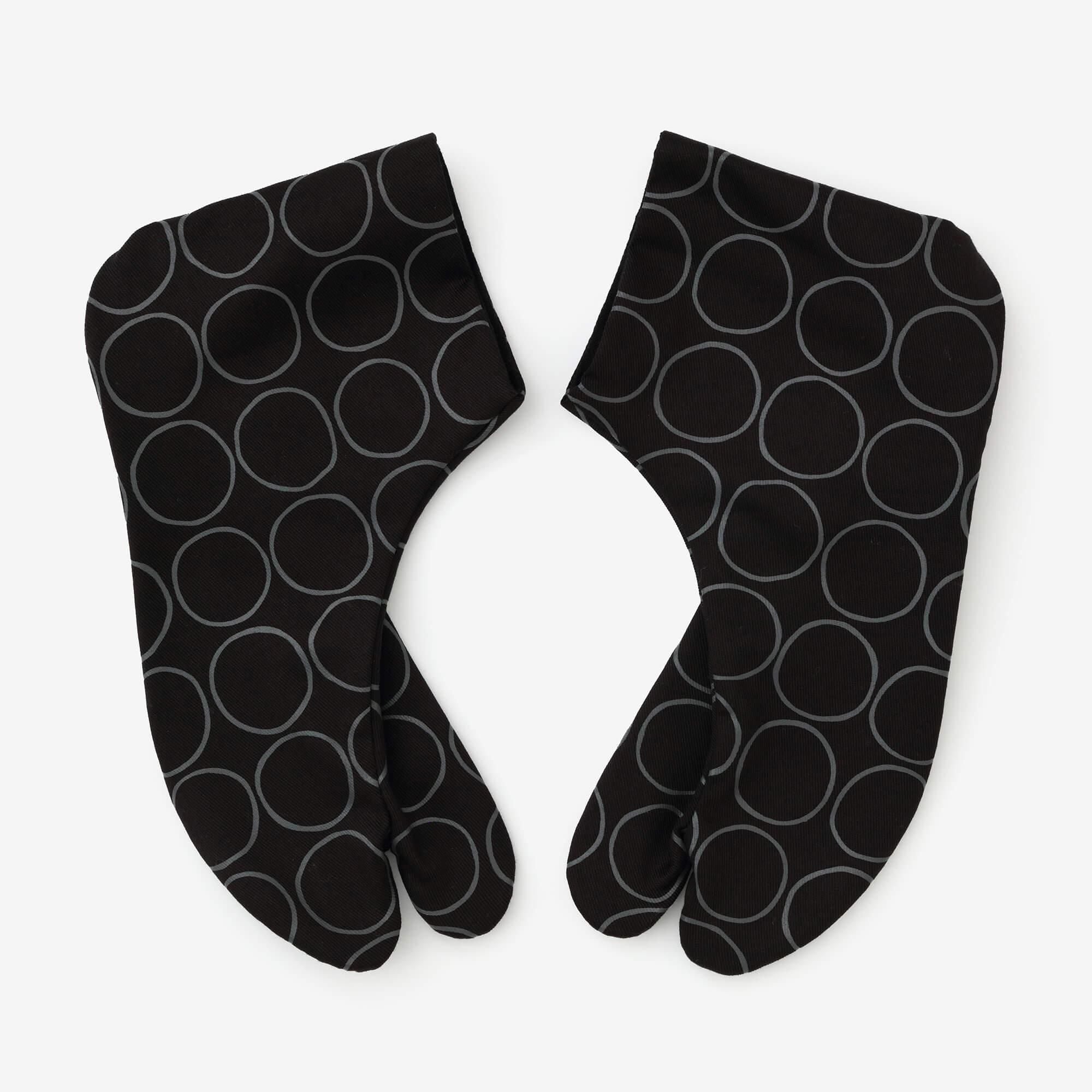 Stretch Chino Cloth Tabi Socks for Tatami Room/Circles Black