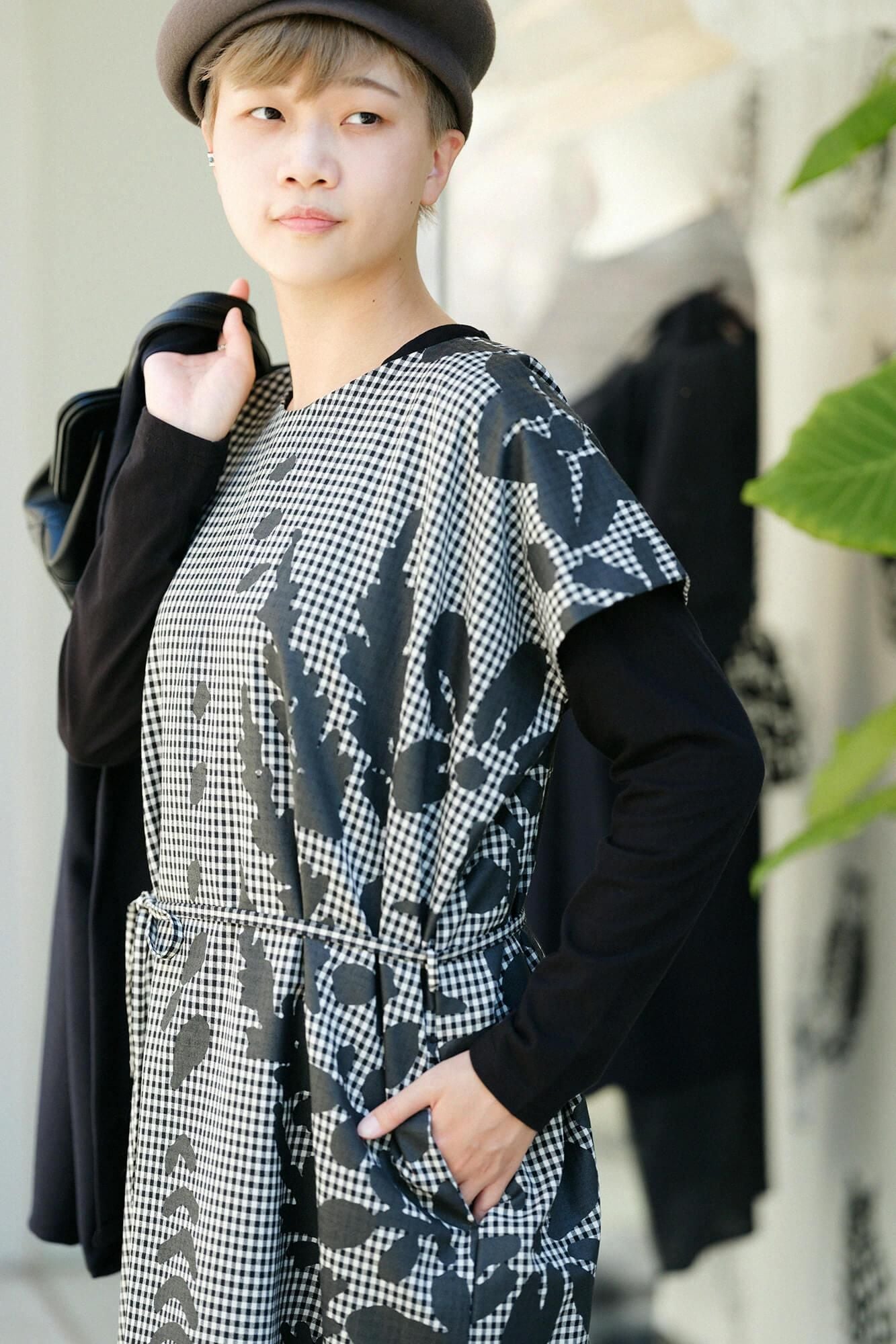 梳毛 長方形洋裝/野花和留白