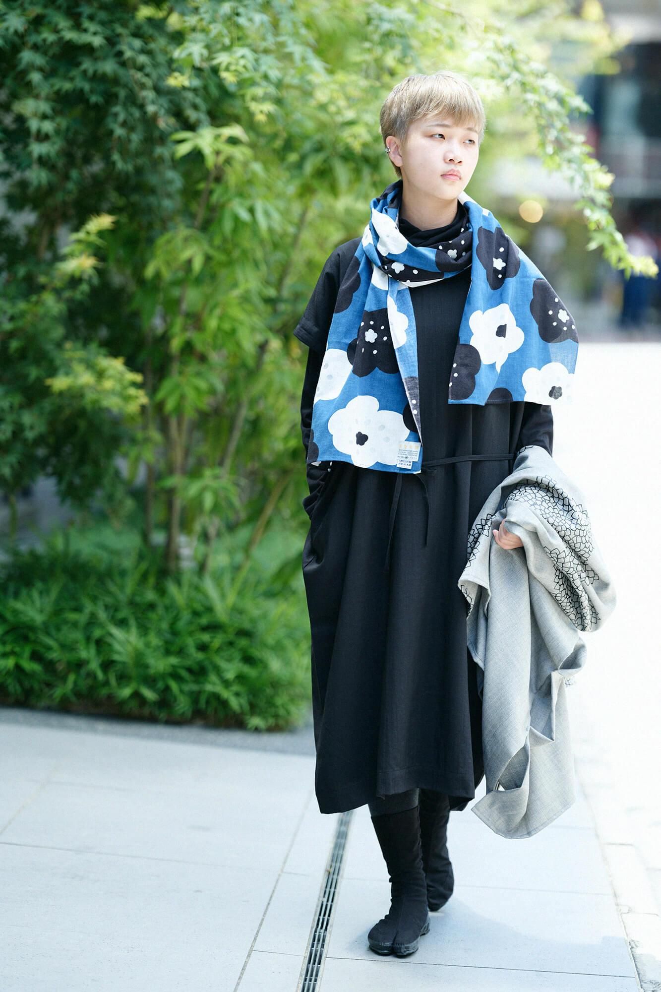 伊勢木棉 圍巾/微笑 淺藍色