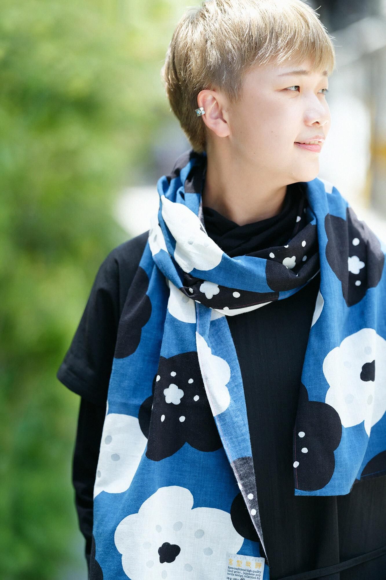 伊勢木棉 圍巾/微笑 淺藍色