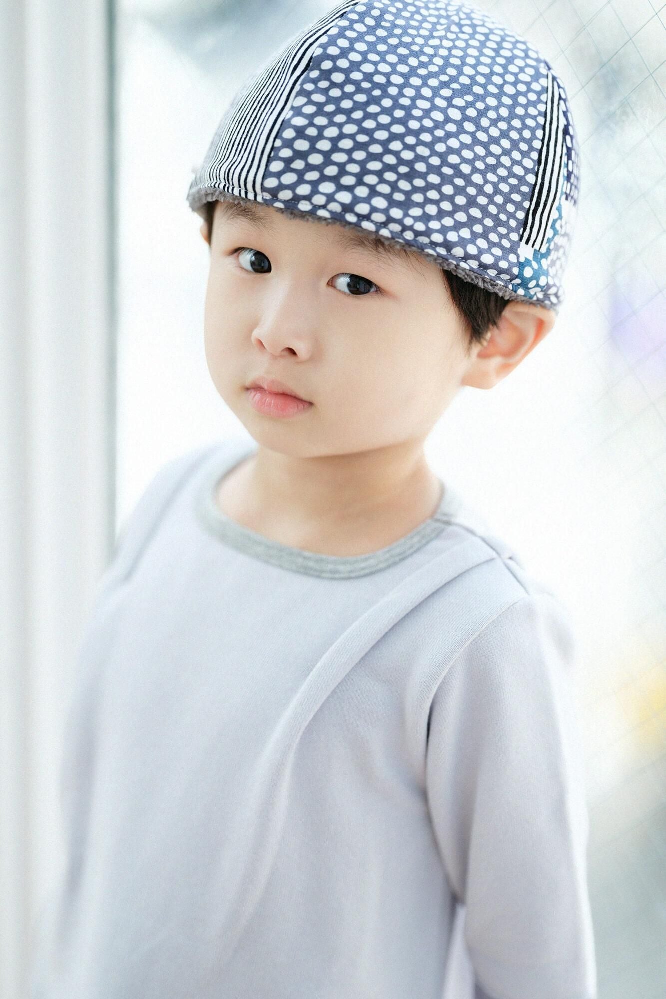 ●Fleece Lining Bi-color Sleeve Square-neck Shirt Shoulder Tuck / Light Blue×Greyish Purple Color