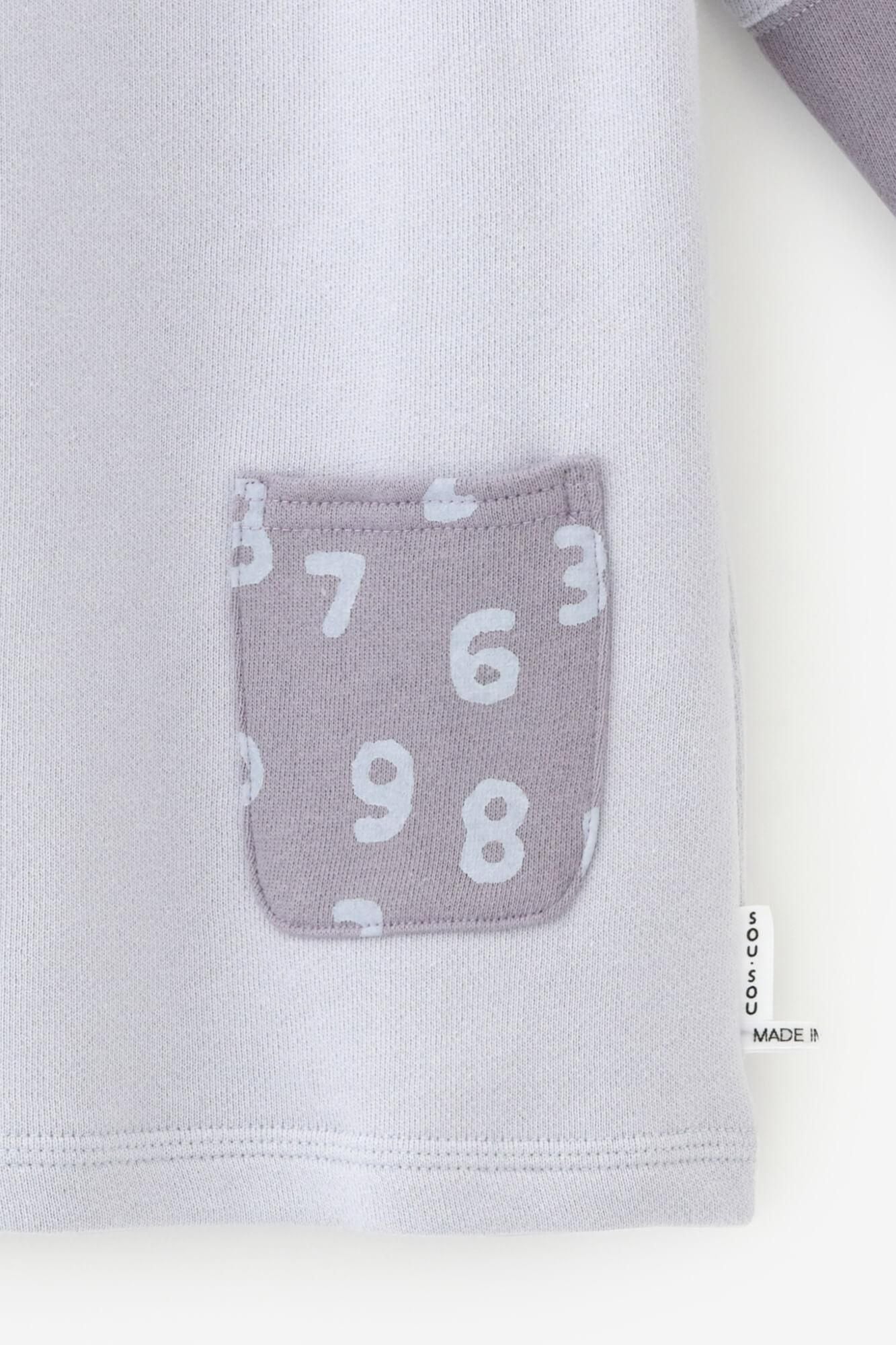 ●Fleece Lining Bi-color Sleeve Square-neck Shirt Shoulder Tuck / Light Blue×Greyish Purple Color