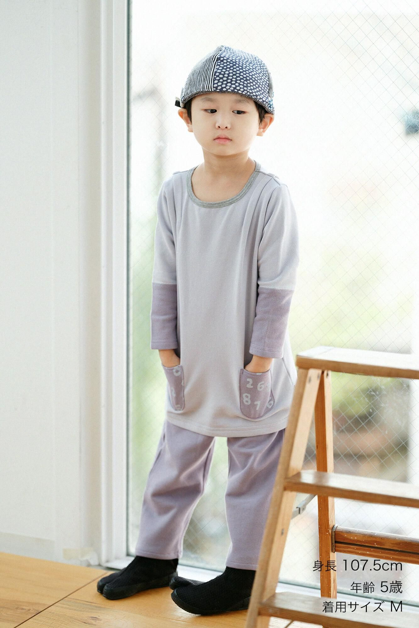 ●Fleece Lining Bi-color Sleeve Square-neck Shirt Shoulder Tuck / Light Blue×Greyish Purple Color