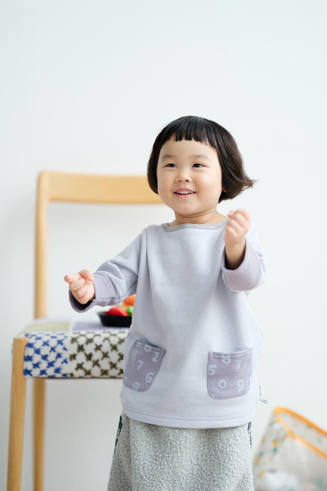 ●Fleece Lining Bi-color Sleeve Square-neck Shirt Shoulder Tuck / Light Blue×Greyish Purple Color