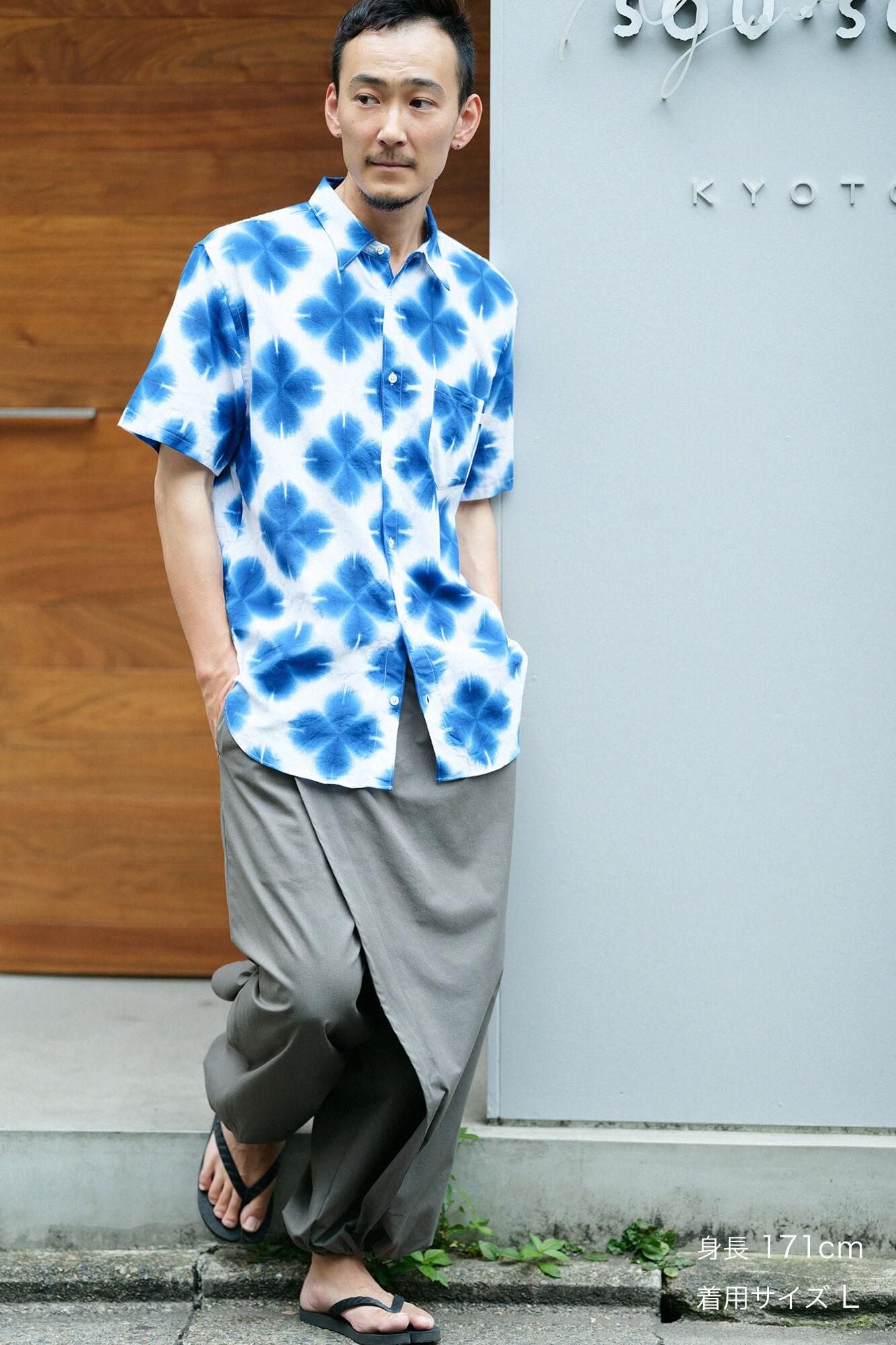 【官網限定】伊勢木棉 有松鳴海紮染 短袖襯衫/張正 雪花3