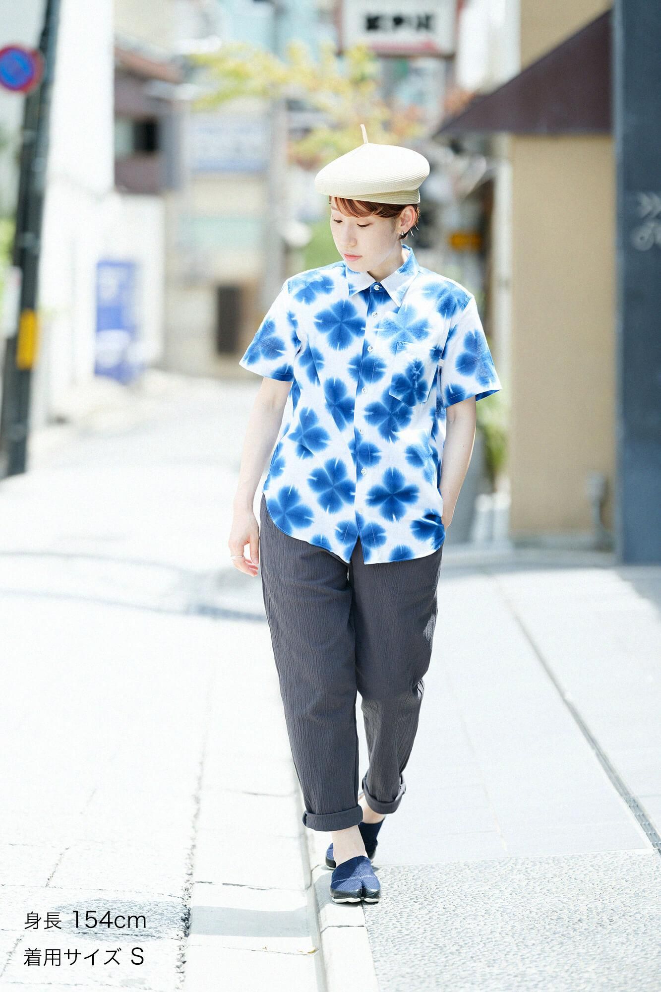 【官網限定】伊勢木棉 有松鳴海紮染 短袖襯衫/張正 雪花3