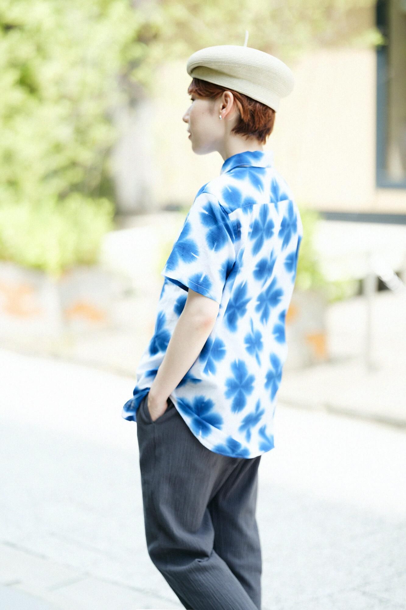 【官網限定】伊勢木棉 有松鳴海紮染 短袖襯衫/張正 雪花3