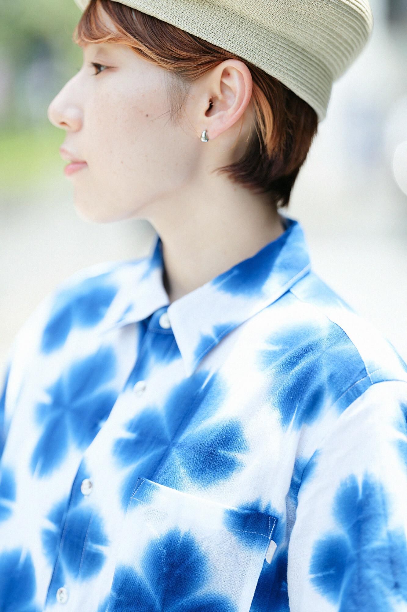 【官網限定】伊勢木棉 有松鳴海紮染 短袖襯衫/張正 雪花3