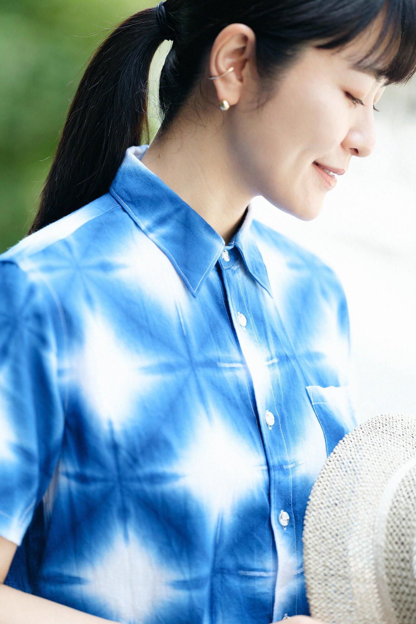 【net限定】伊勢木綿 有松鳴海絞り 半袖シャツ/張正 雪花5