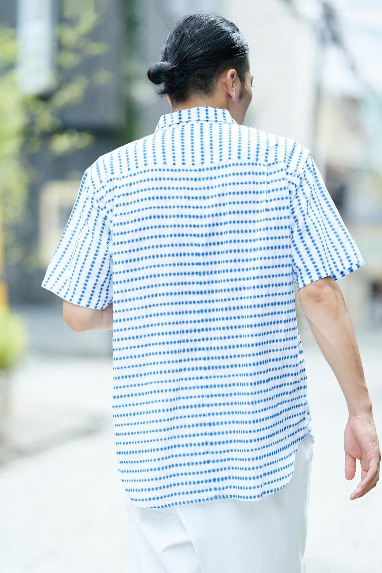 【net限定】知多木綿 有松鳴海絞り 半袖シャツ/張正 豆絞り