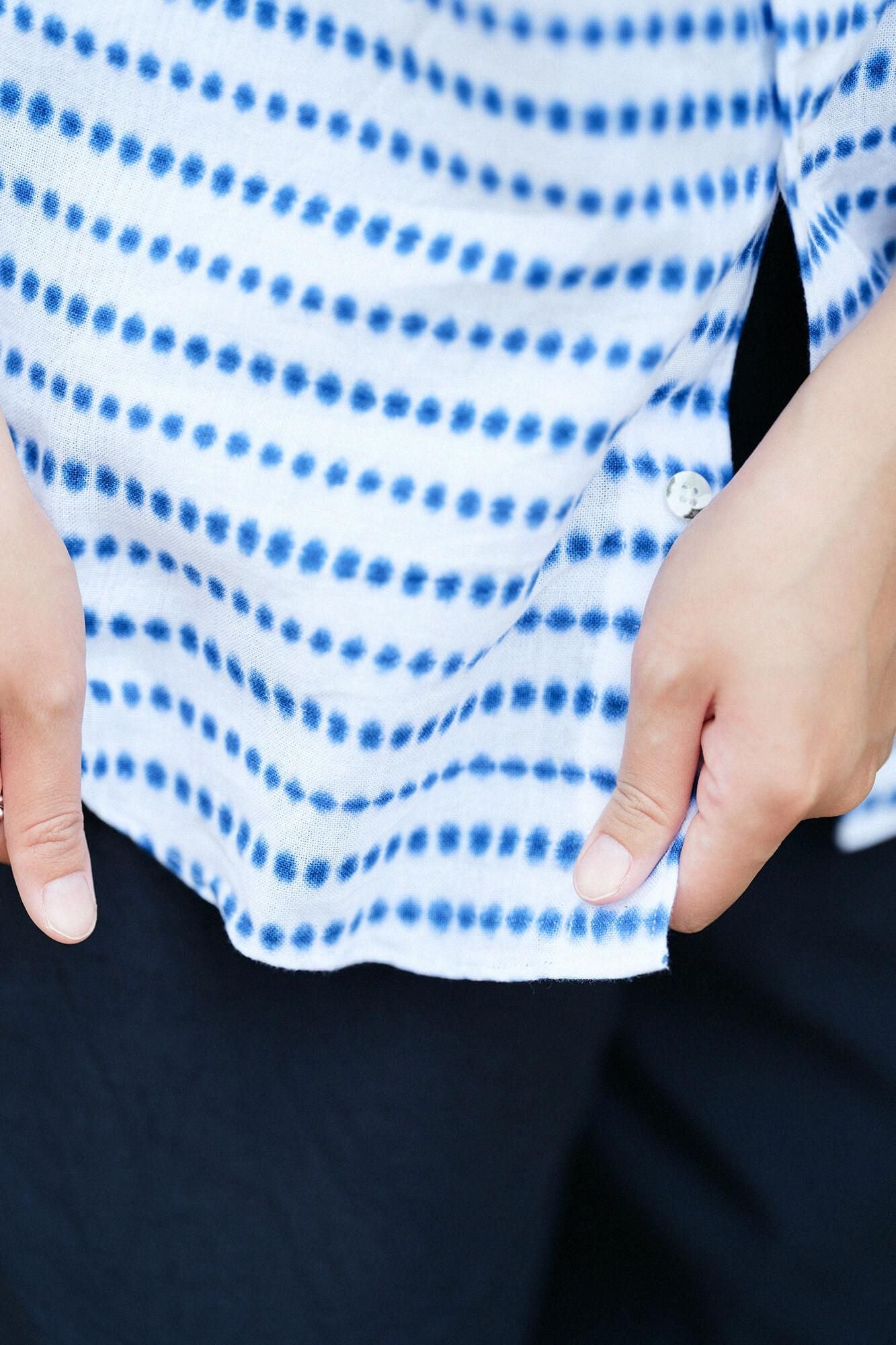 【net限定】知多木綿 有松鳴海絞り 半袖シャツ/張正 豆絞り