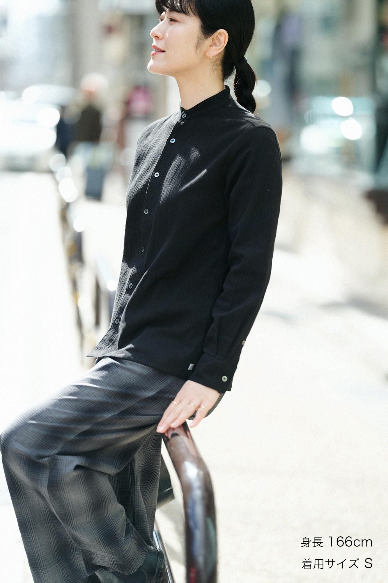 高島縮 20/20 スタンドカラーシャツ SP/濡羽色(ぬればいろ)