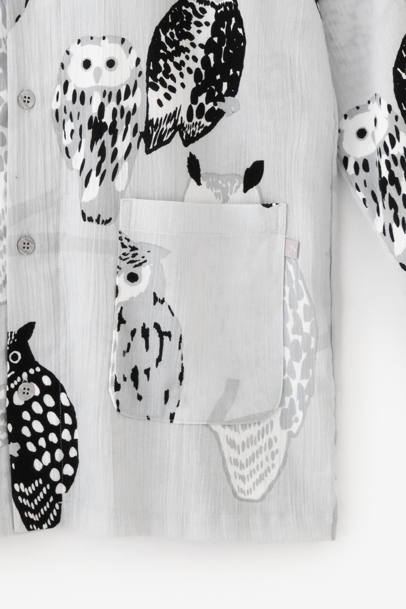 高島縮棉 20/20 圖案紋樣居家服/貓頭鷹×黑色