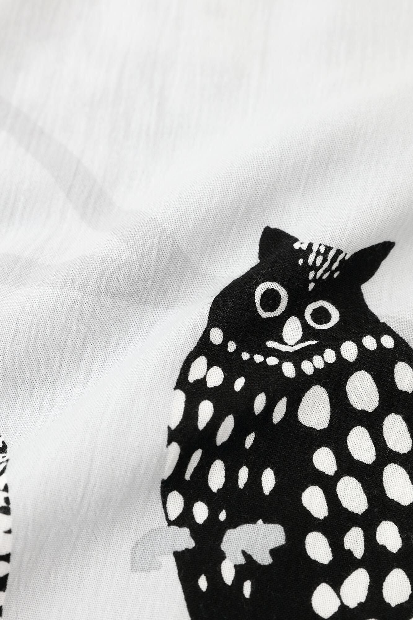 高島縮棉 20/20 圖案紋樣居家服/貓頭鷹×黑色