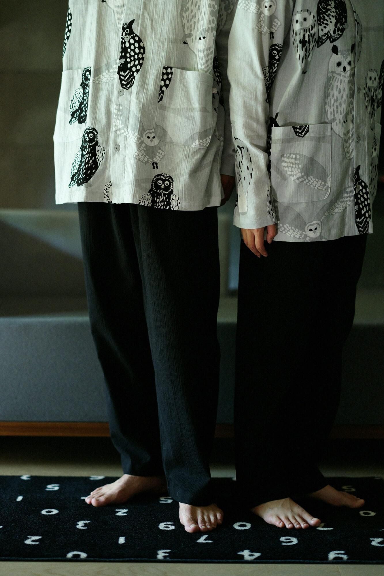 高島縮棉 20/20 圖案紋樣居家服/貓頭鷹×黑色